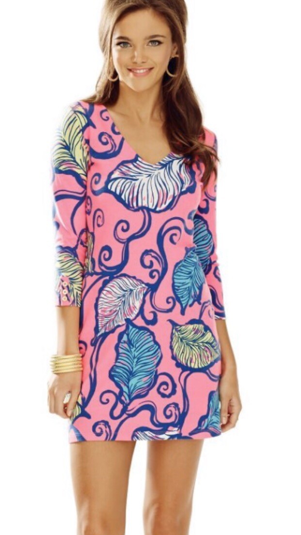 NWOT Lilly Pulitzer Clarke Soft Shift Dress XS Deep V Stretch in Pink Multi