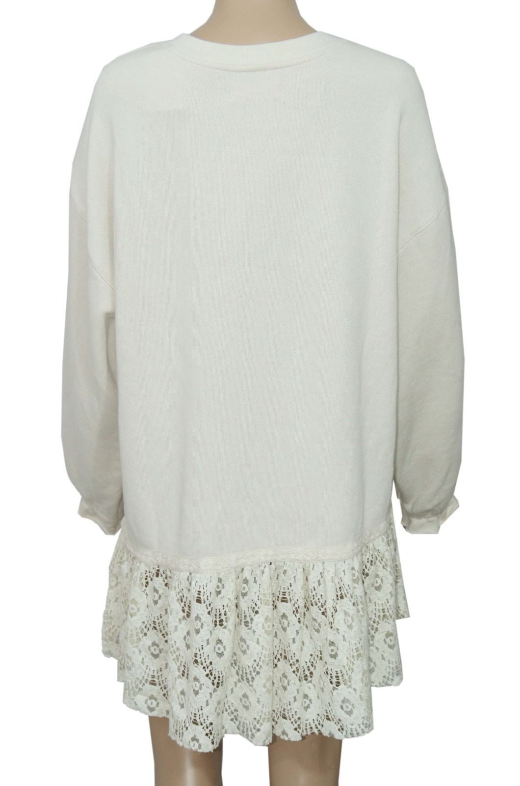 Free People Belle Sweatshirt Tea Crew Neck Oversized Pullover Ruffle Dress New L