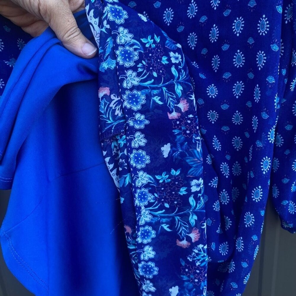 As U Wish Womens Blue Printed Shift Dress Size L Floral Hemline Long Sleeve