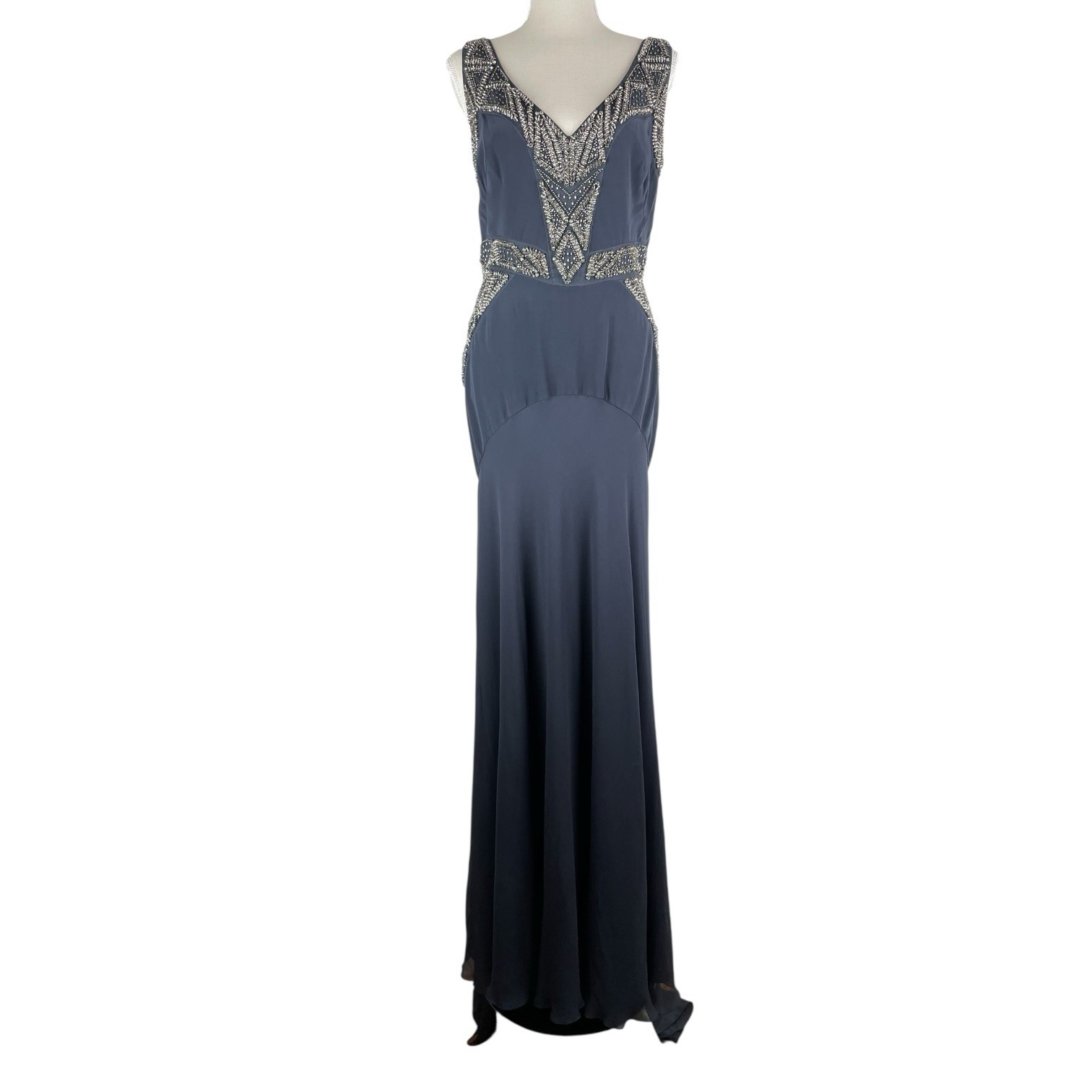 AMANDA WAKELEY Jelena Navy Gown, Size AU/UK 14 US 10, Beaded Silk Evening Dress