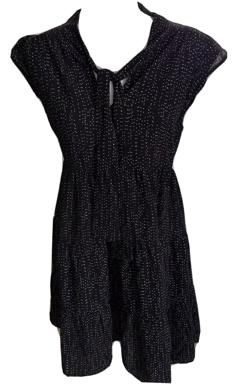 Monteau Polka Dot Dress Medium Black White Ruffle Hem Office NEW
