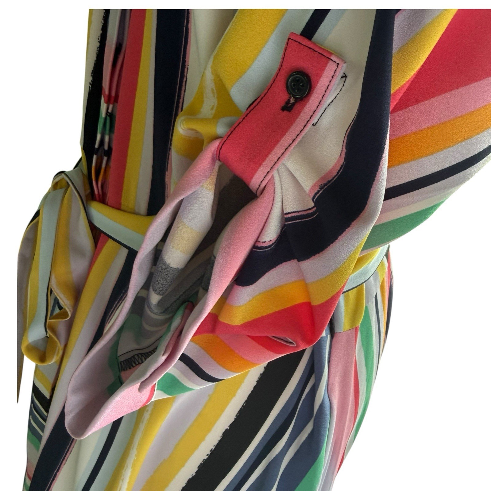 NY & Co Multicolor Striped Midi Shirt Dress Roll Tab Sleeve Belted Women’s Large