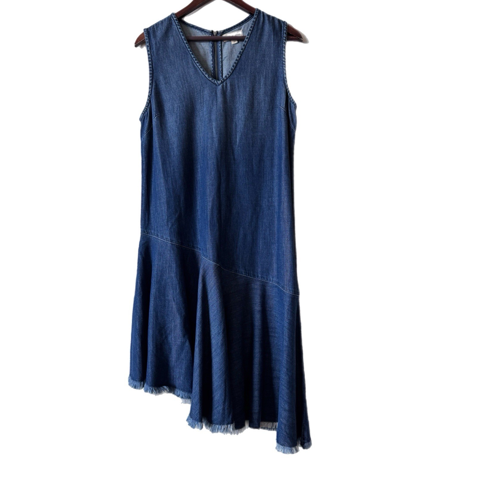 Cloth & Stone Dress Denim Asymmetrical Frayed Hem Cotton Tencel Sleeveless Sz M