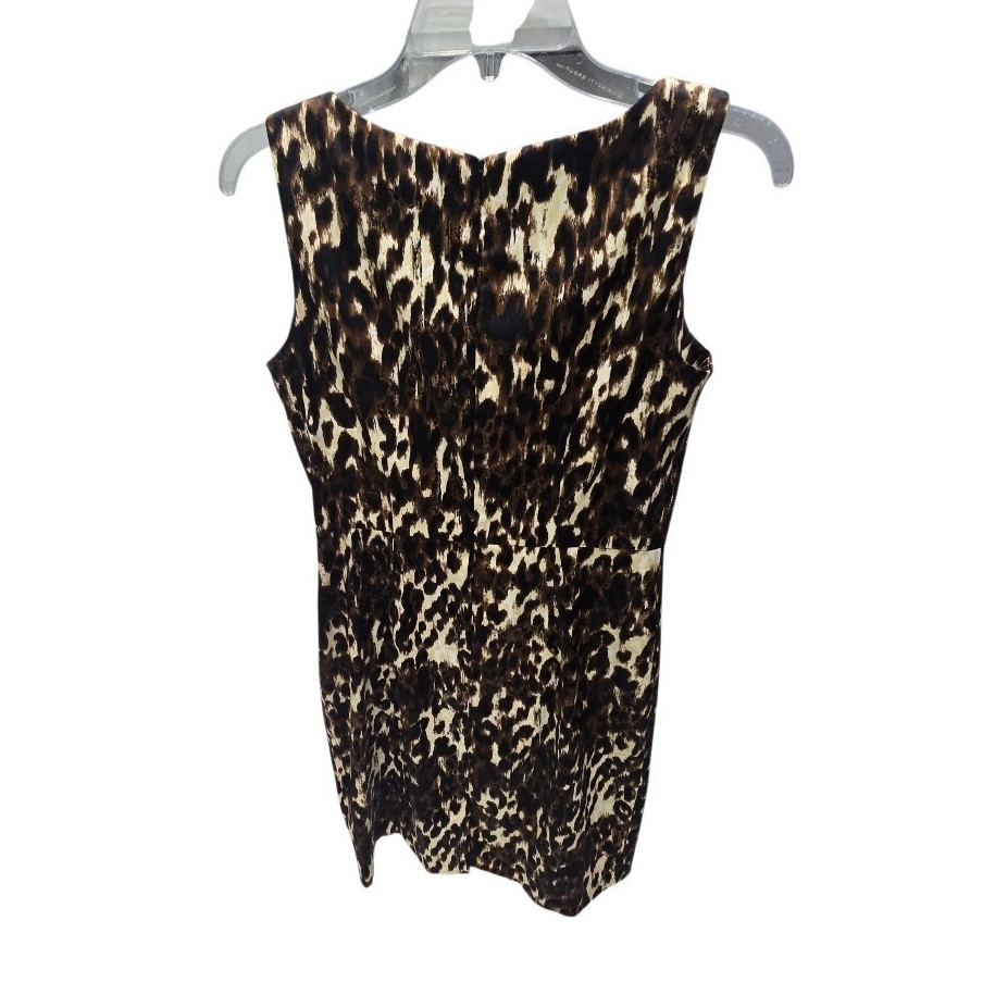 Alyx Women’s Leopard Animal Print Sheath Knee Dress Boat Neck Sleeveless 6 Zip