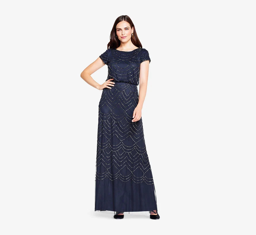 NWT!! Adrianna Papell Navy Size 0 Beaded Blouson Petite Gown Women’s