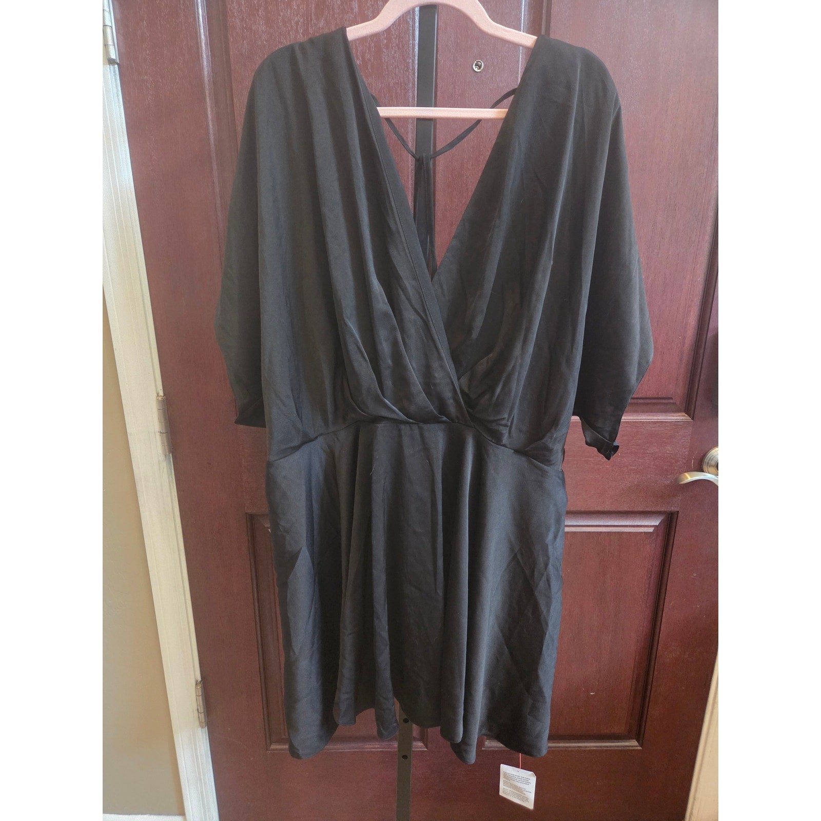 ASOS Design Curve Black Faux Wrap Kimono Sleeve Empire Waist Mini Dress SZ 18