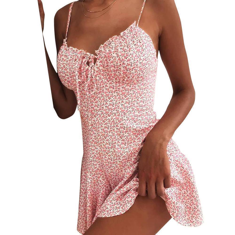 Sexy Womens Summer Boho Floral Printed Mini Dress Strappy Holiday Beach Sundress