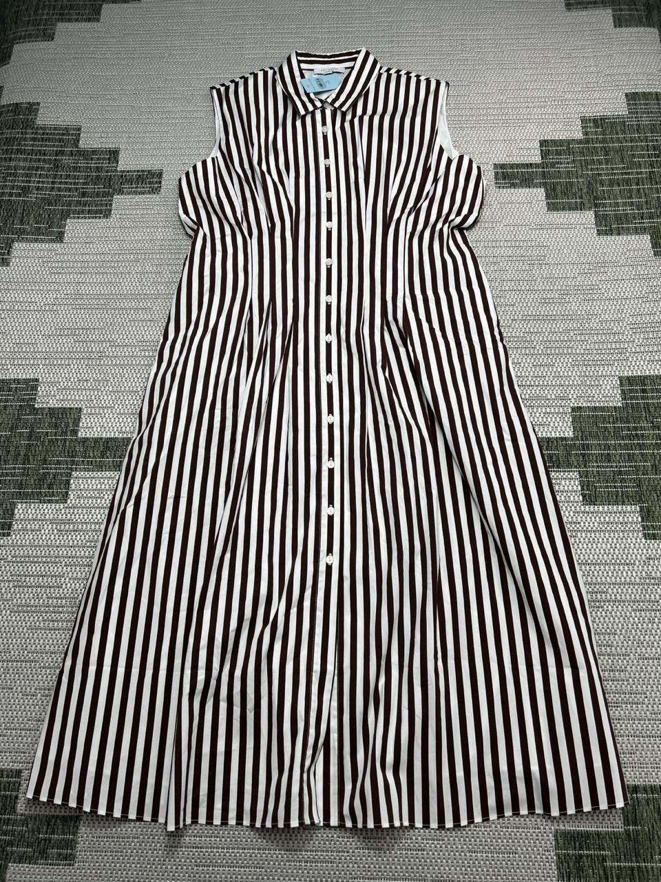 Ann Taylor Shirt Dress Womens 14 P Brown White Cotton Midi New