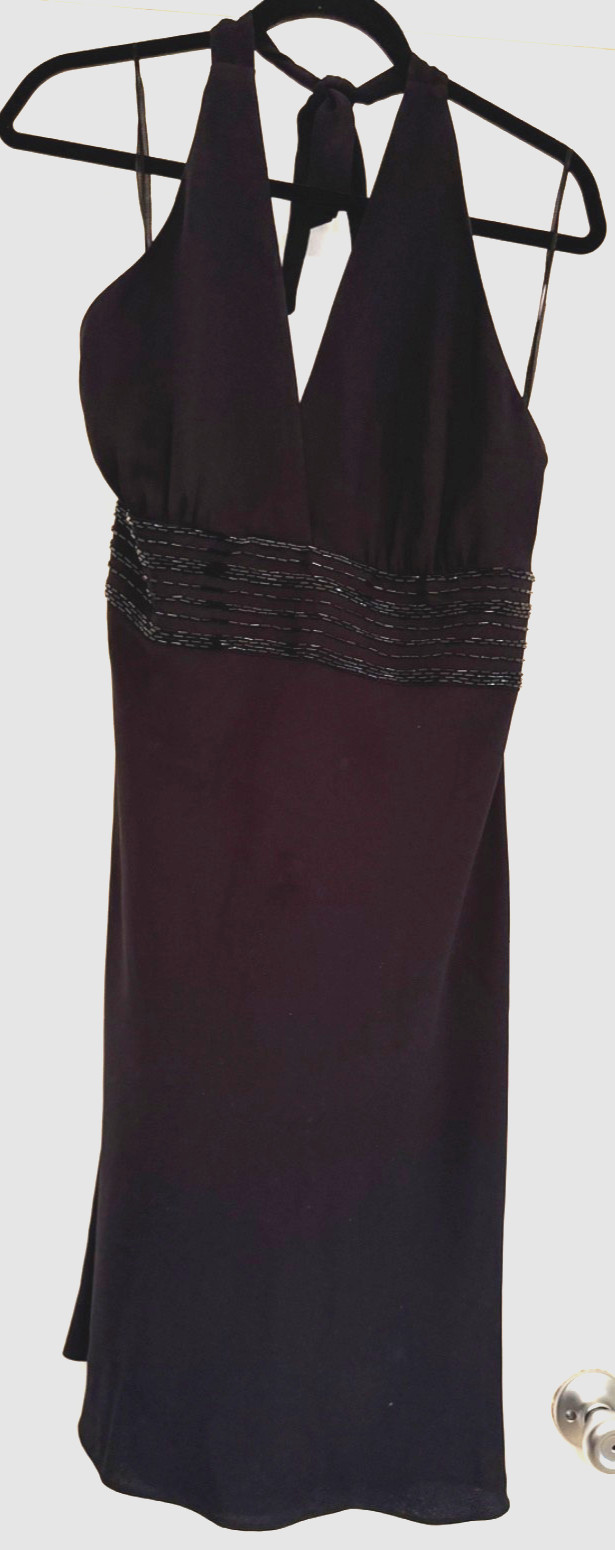 JONES NEW YORK DRESS SEXY Beaded HALTER COCKTAIL DRESS BLACK SIZE 16