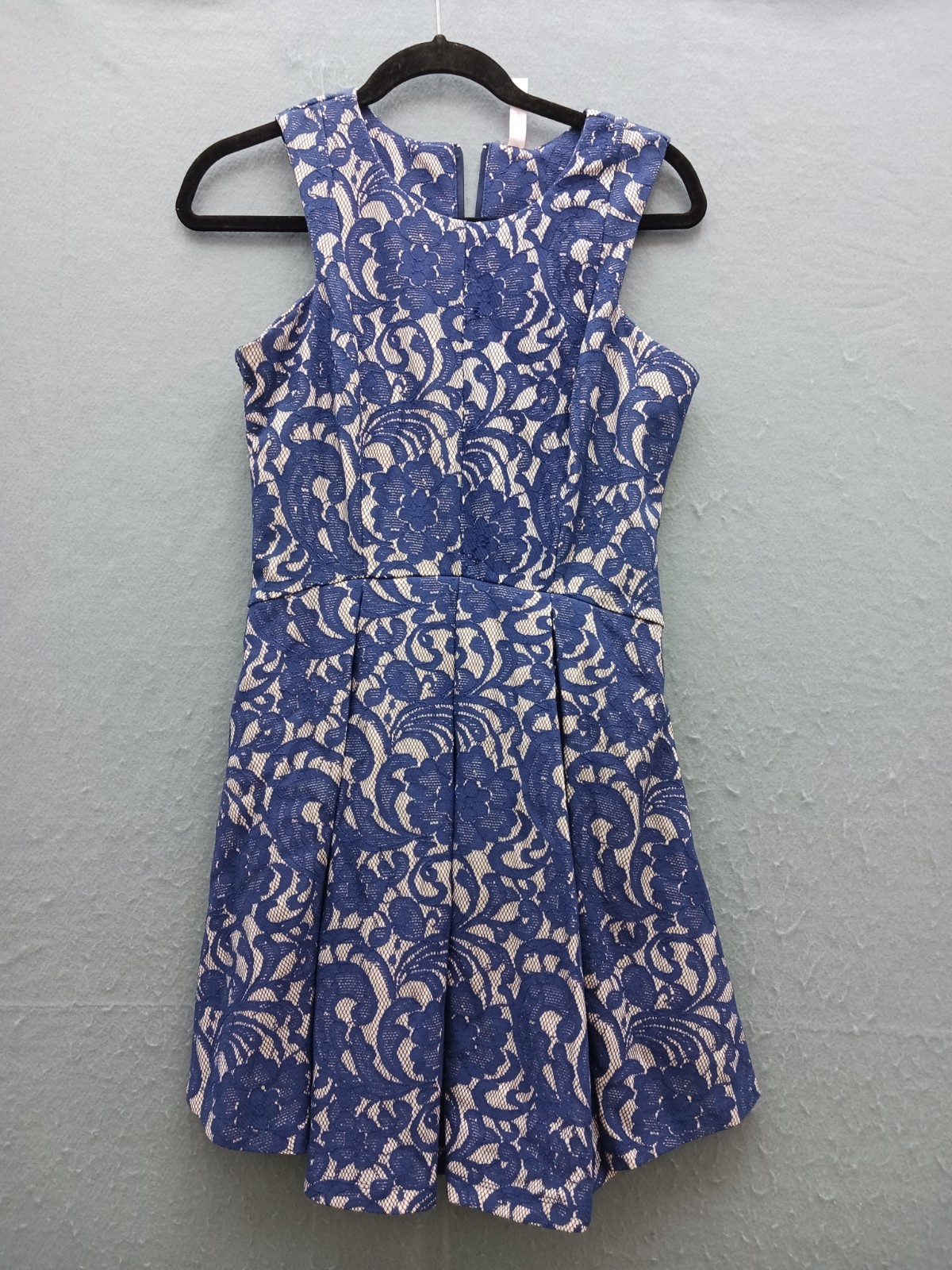 Unknown Women Dress Blue Floral Lace Sleeveless A-Line Lined Cotton Casual