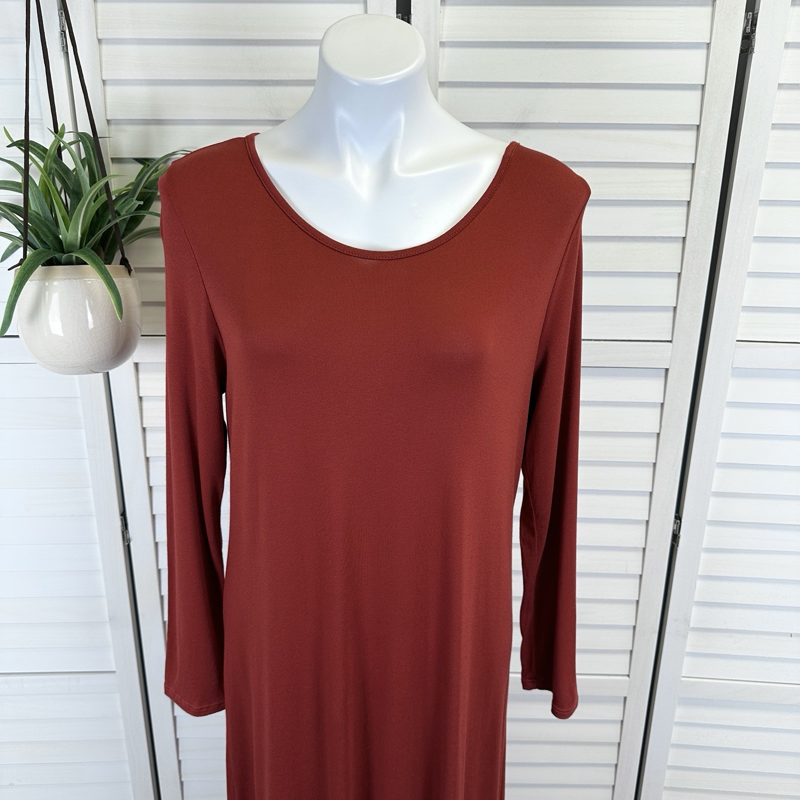 New Stevie Hender Brick Red Tiered Maxi Dress Long Sleeve Stretch Knit Size L