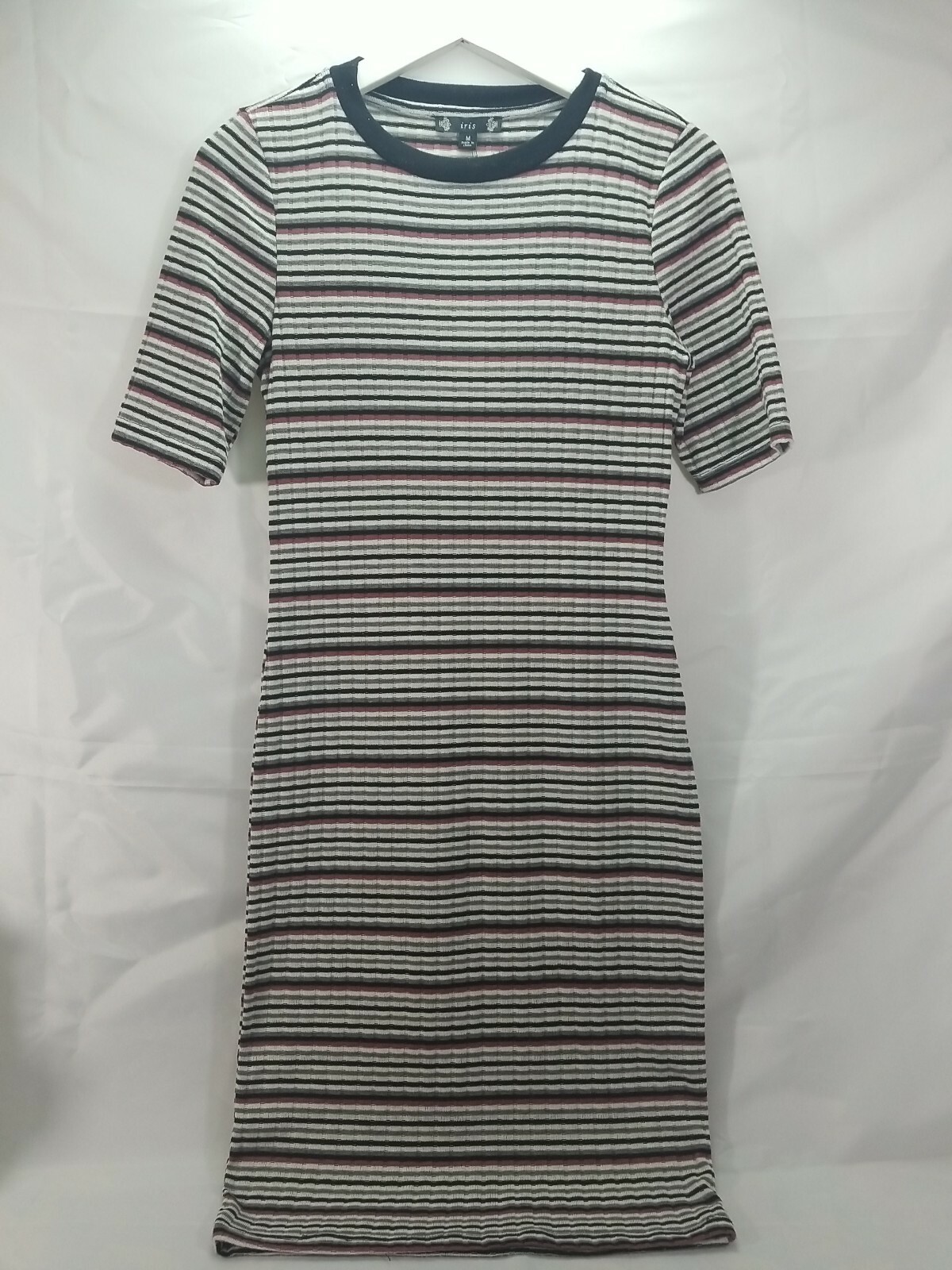 Iris Basic Womens Pencil Dress Pink Black White Striped Size M Comfortable