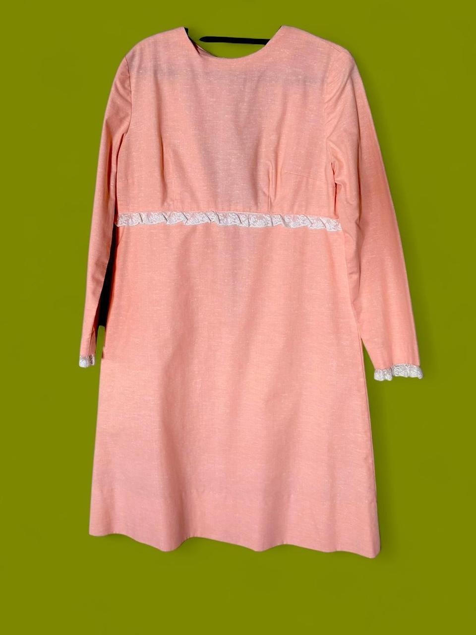 Vintage 1960s Unlabeled Pale Peach, Cotton Blend Dress