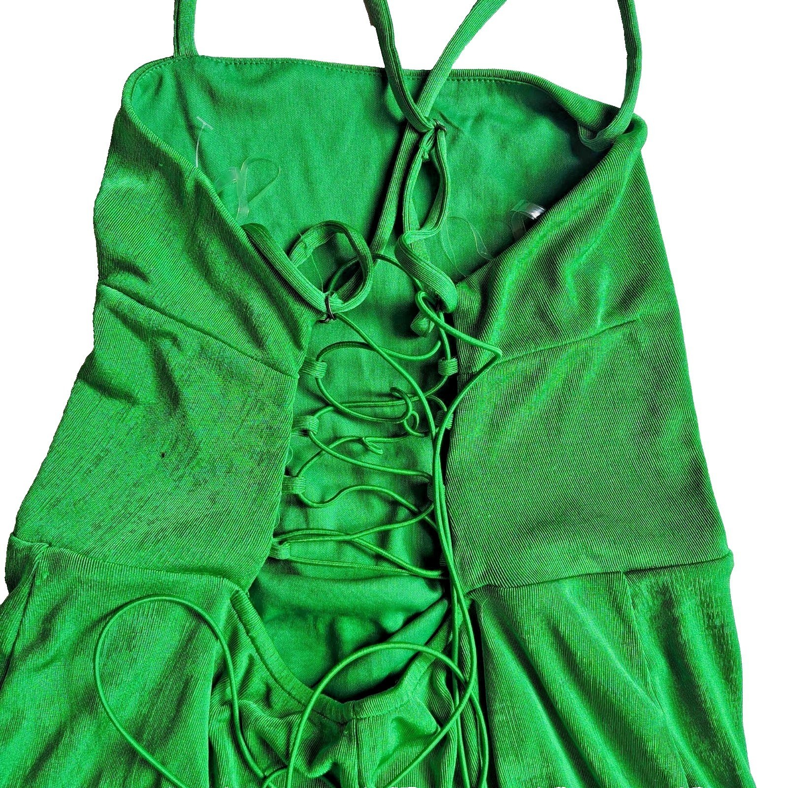 Wild Fable Emerald Satin Lace Up Back Midi Dress Side Slit Women’s Large