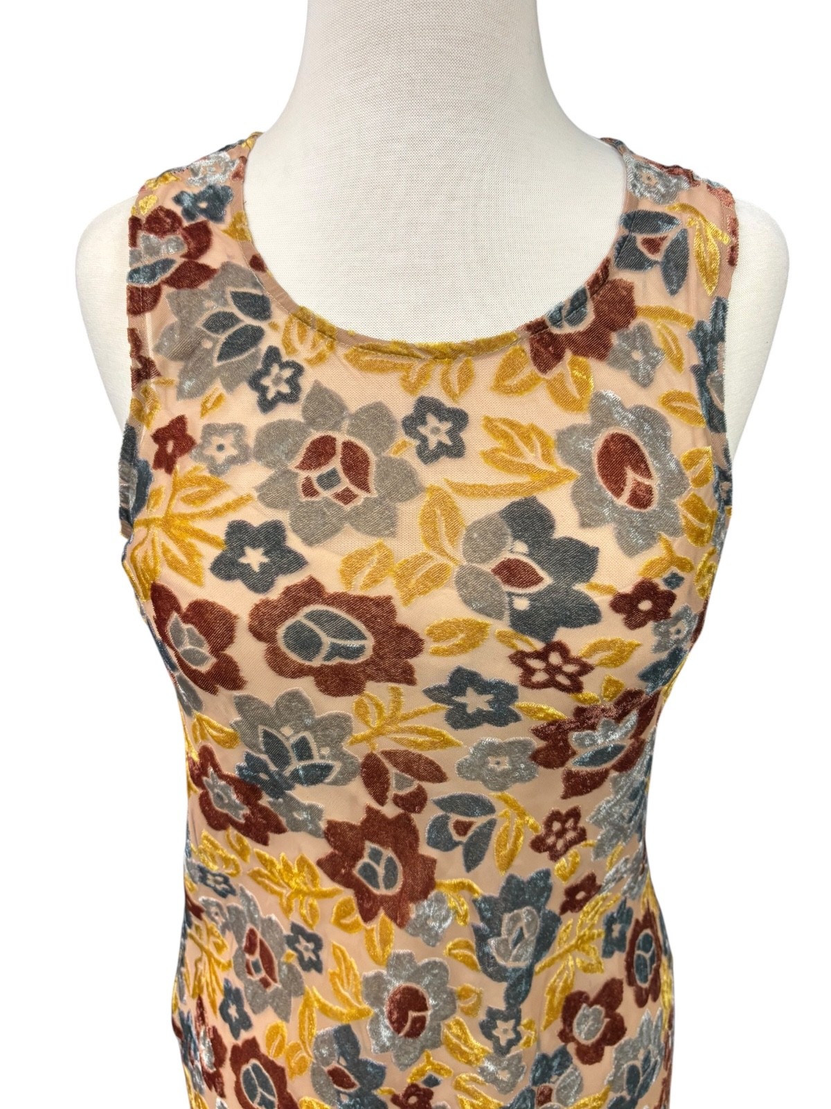Vintage Betsey Johnson dress, slim & sexy sheer floral velvet 90s, Size M