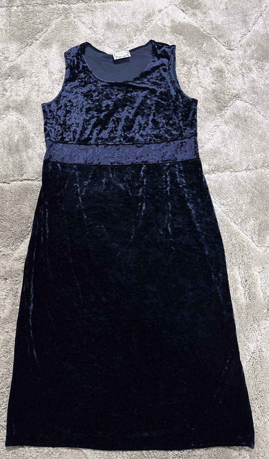 VGT Women’s Velvet Dark Blue Dress With Sheer Lace Middle Sz L