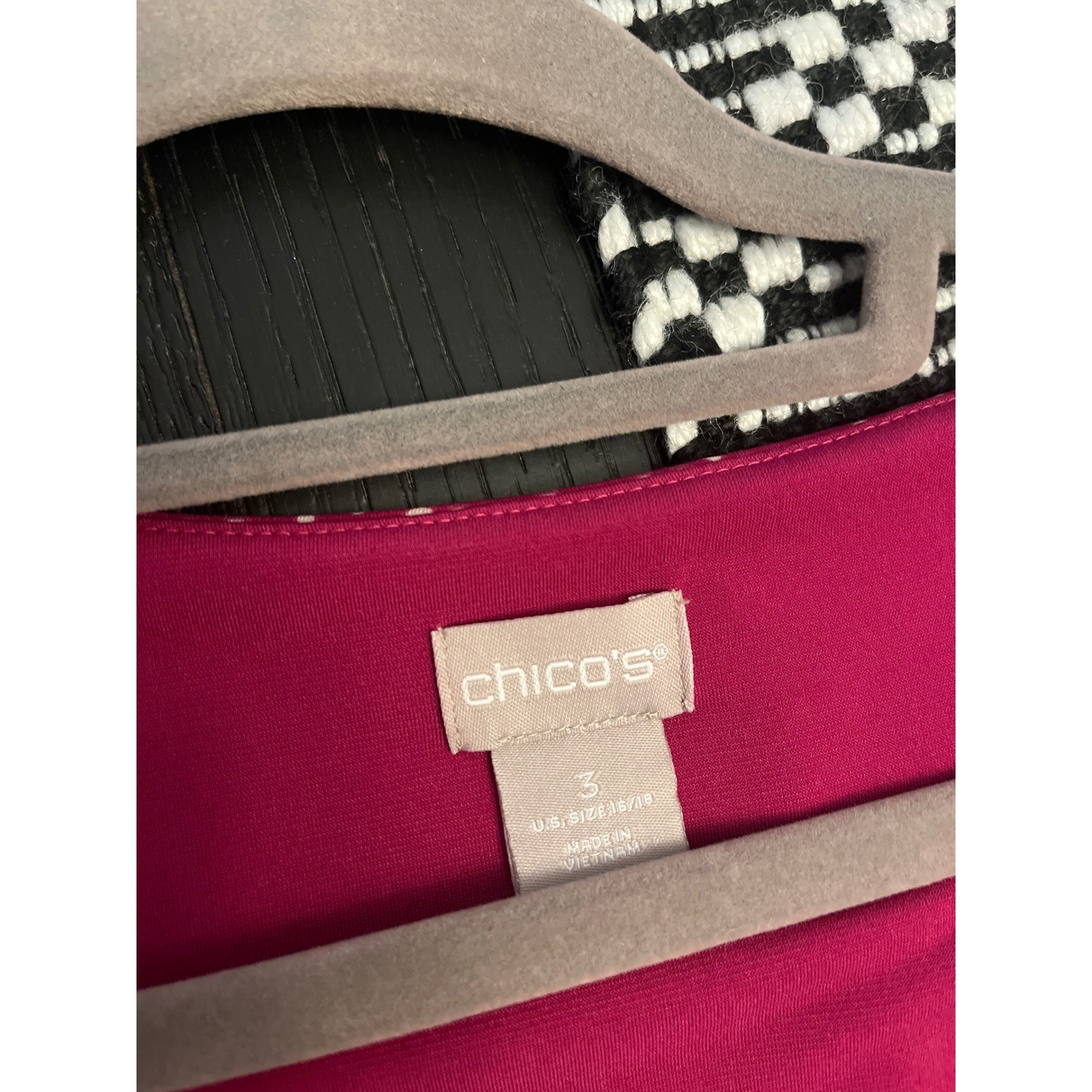 Chicos Raspberry Pink Polka Dot V-Neck Bell Sleeve Shift Dress Size 3 XL 16/18