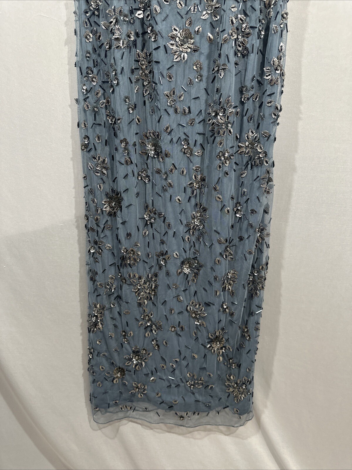NWT Mac Duggal [ 8 ] 5477 Floral Embellished Scoop Neck Gown in Slate Grey #J853