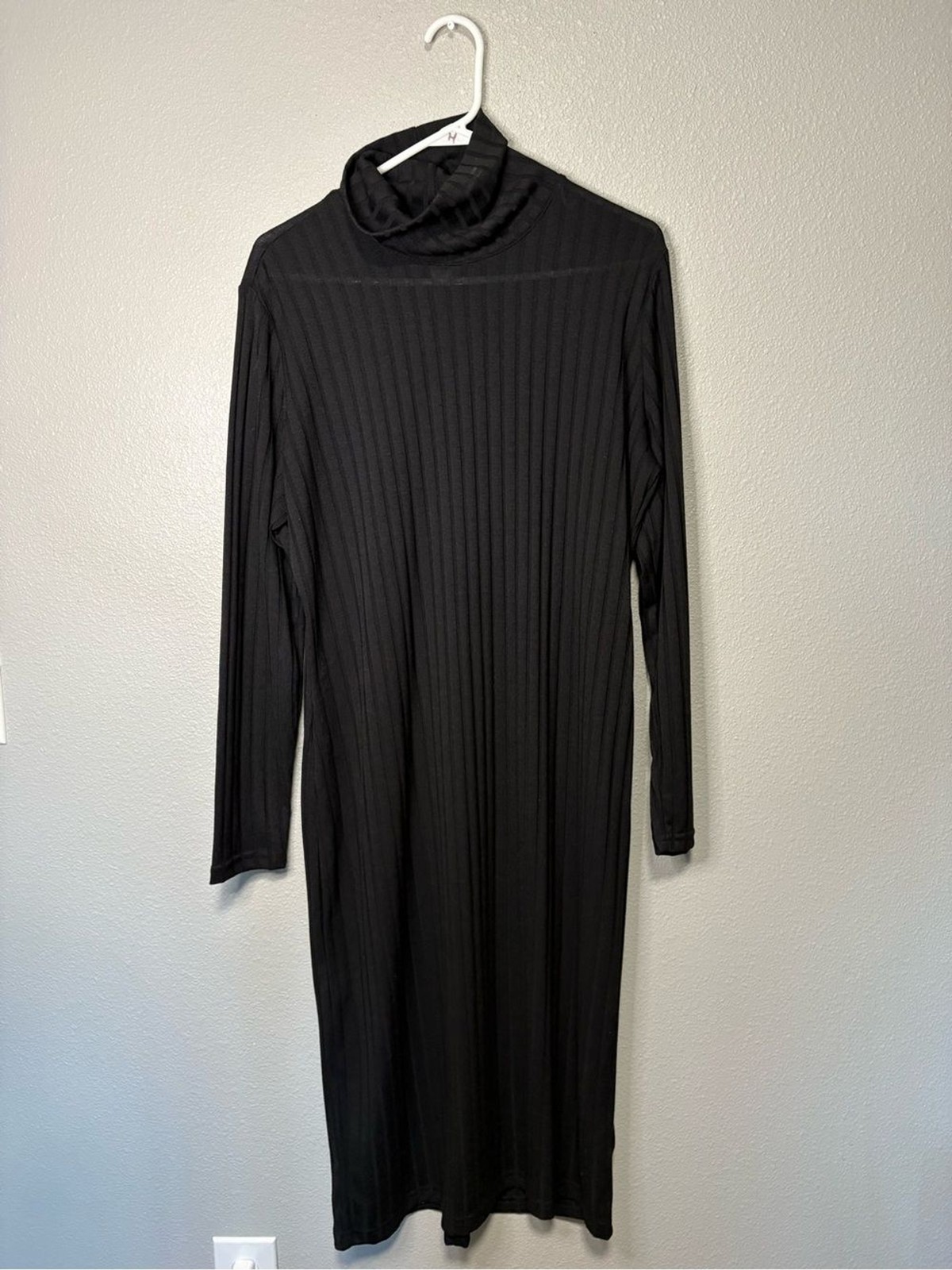 H&M Ribbed Turtleneck Midi Dress XL Black Long Sleeve Stretch Sweater Dress