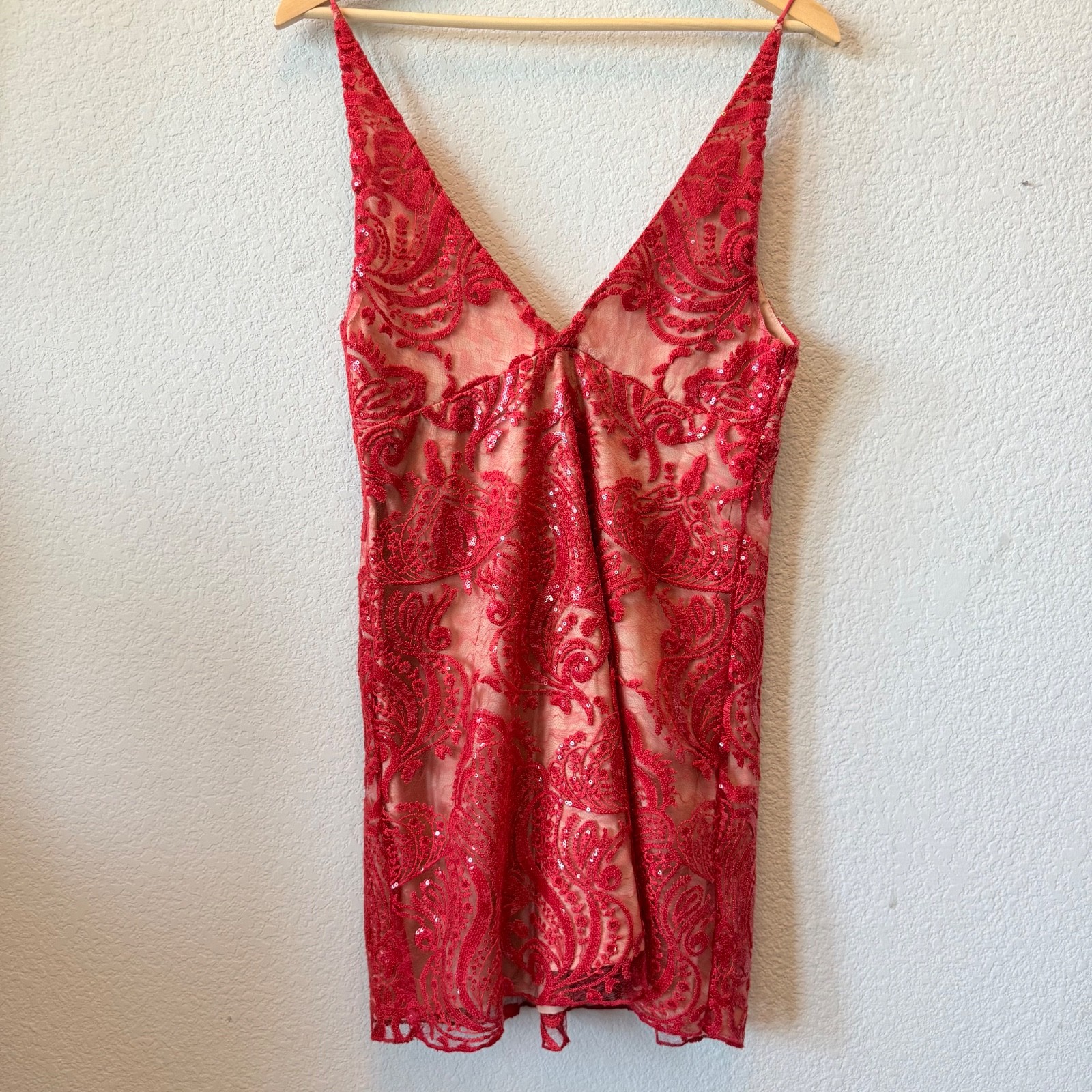 Free People Night Shimmer Mini Dress Embroidered Sequin Cocktail NWT Women 8 Red
