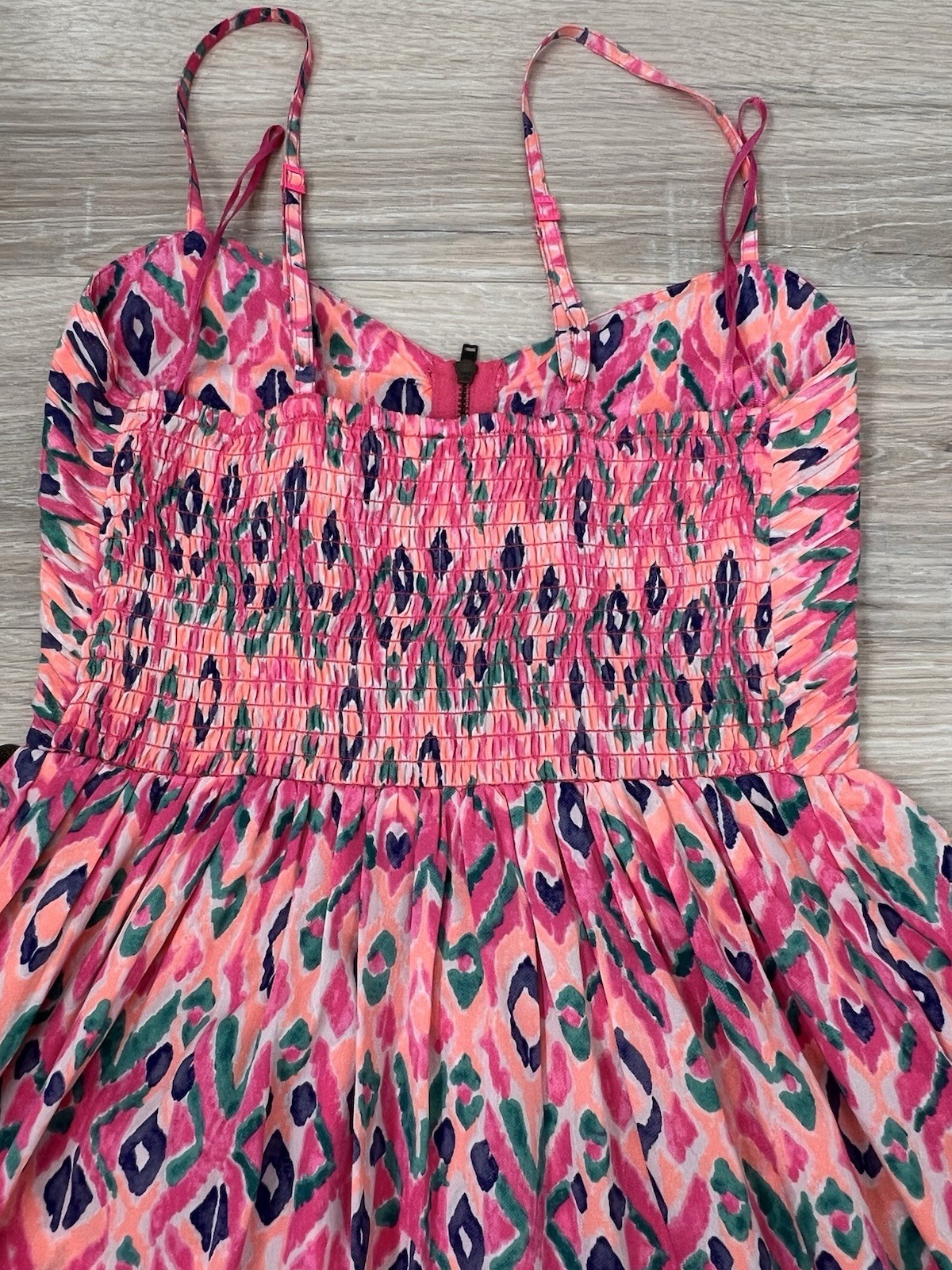 Roxy “A Shore Thing” Pintucked Front Zip Smocked Dress Small Resort Beach Party
