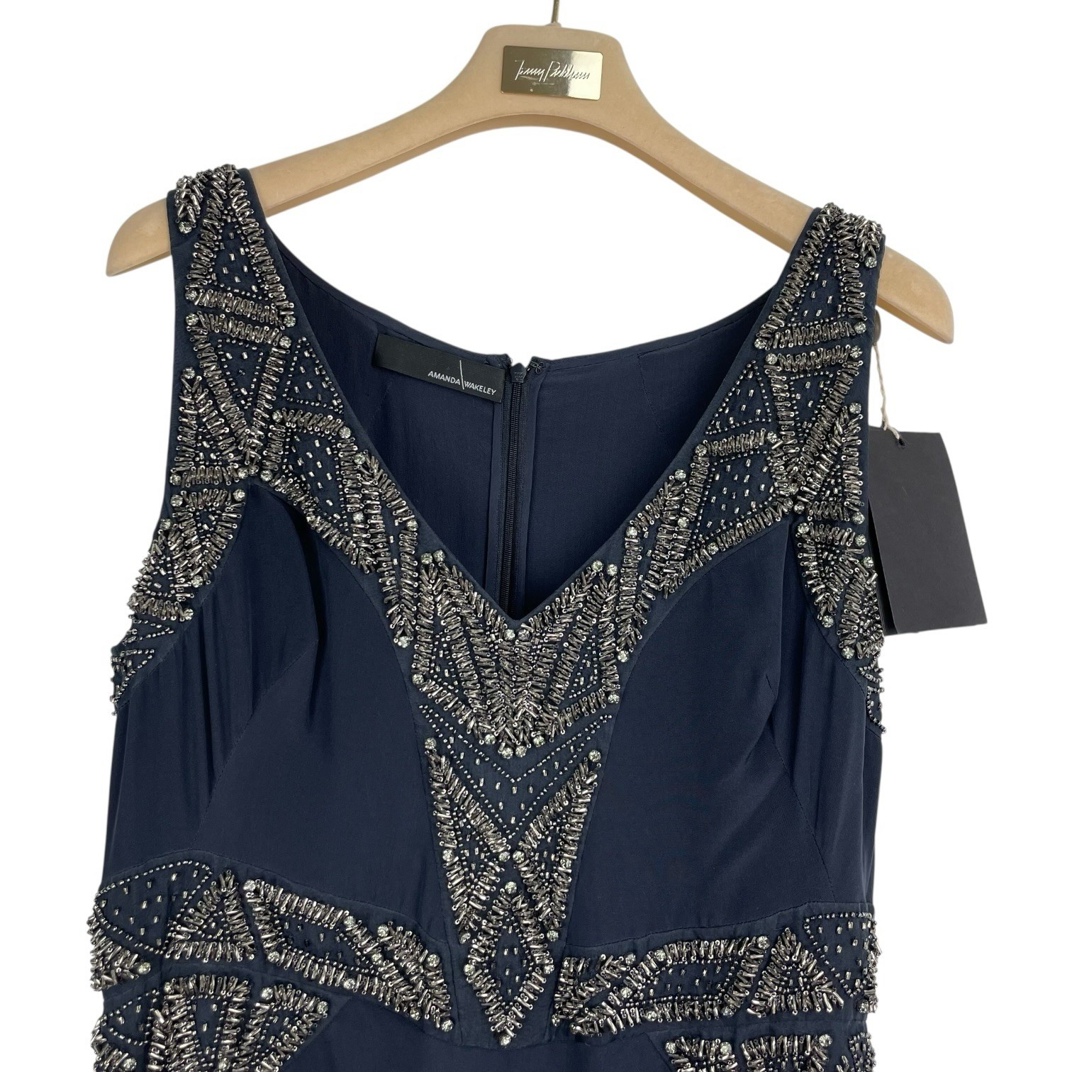 AMANDA WAKELEY Jelena Navy Gown, Size AU/UK 14 US 10, Beaded Silk Evening Dress
