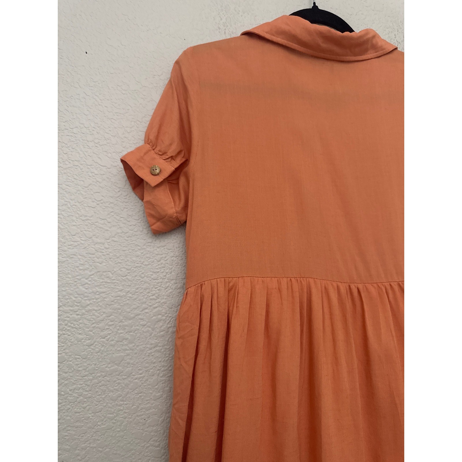NWT Roolee Button Front Dress Orange Babydoll Short Sleeve Linen Blend Medium