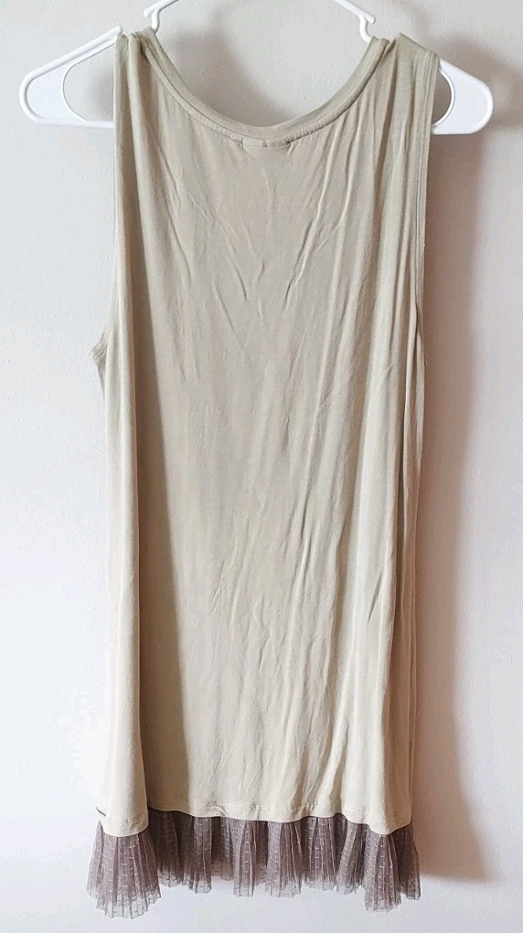 LOGO Layers by Lori Goldstein Sleeveless Tunic Dress Size M Pleated Hem ~ Cream