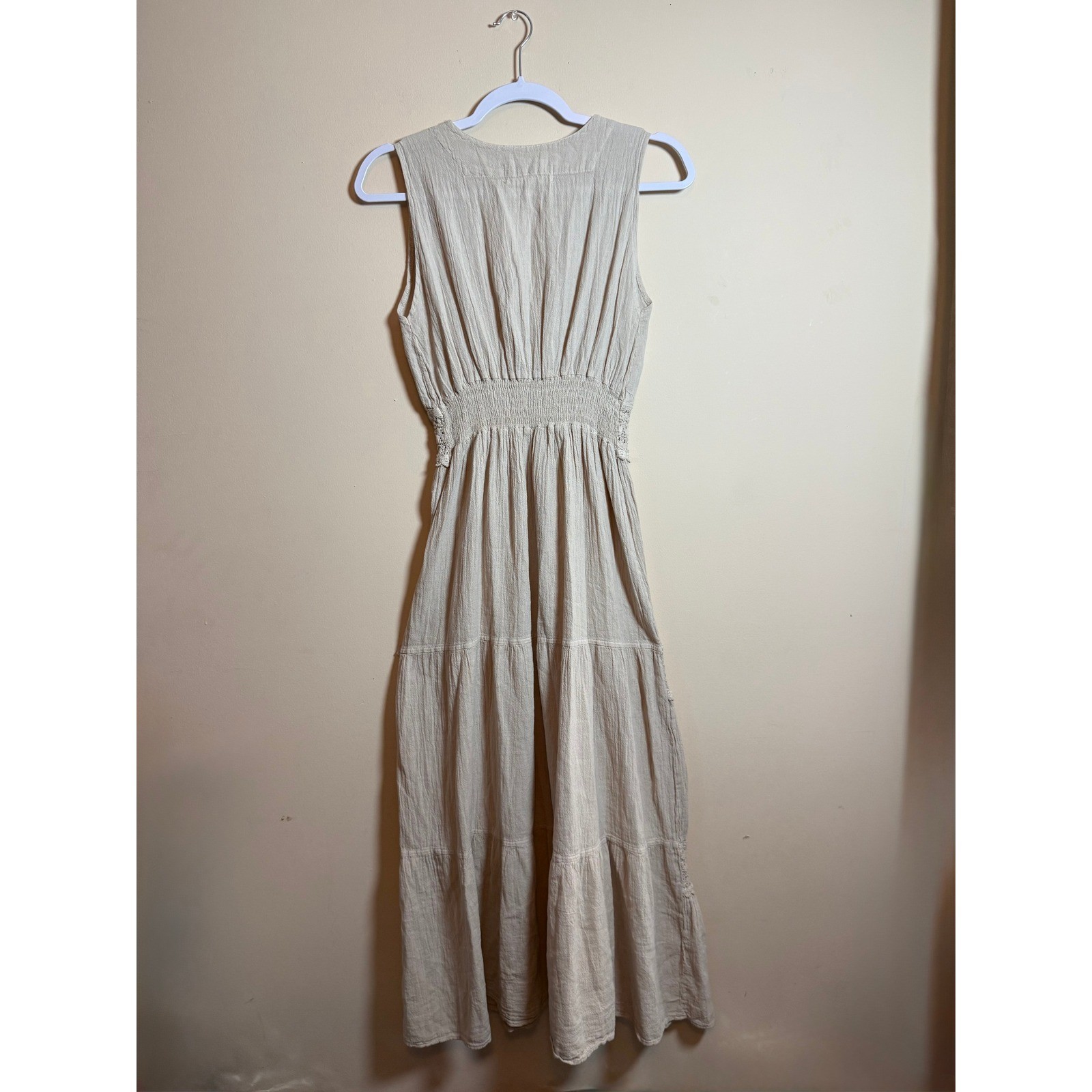 Seaspice Resort Wear Beige Cotton Crochet Lace Maxi Dress Medium Boho Summer