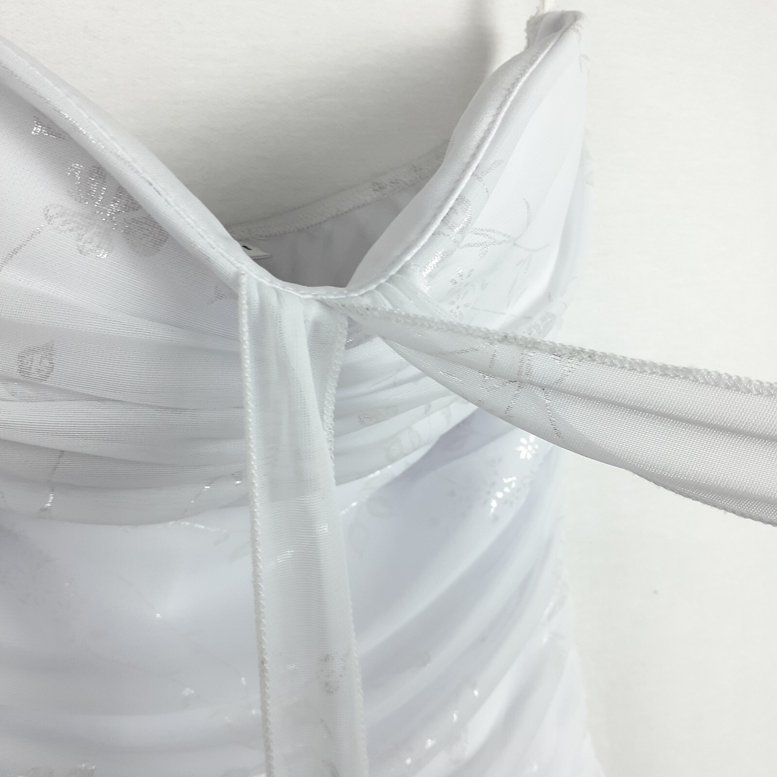 Finesse Womens Halter Dress Size M White Stretch Ruched Sides Handkerchief Hem