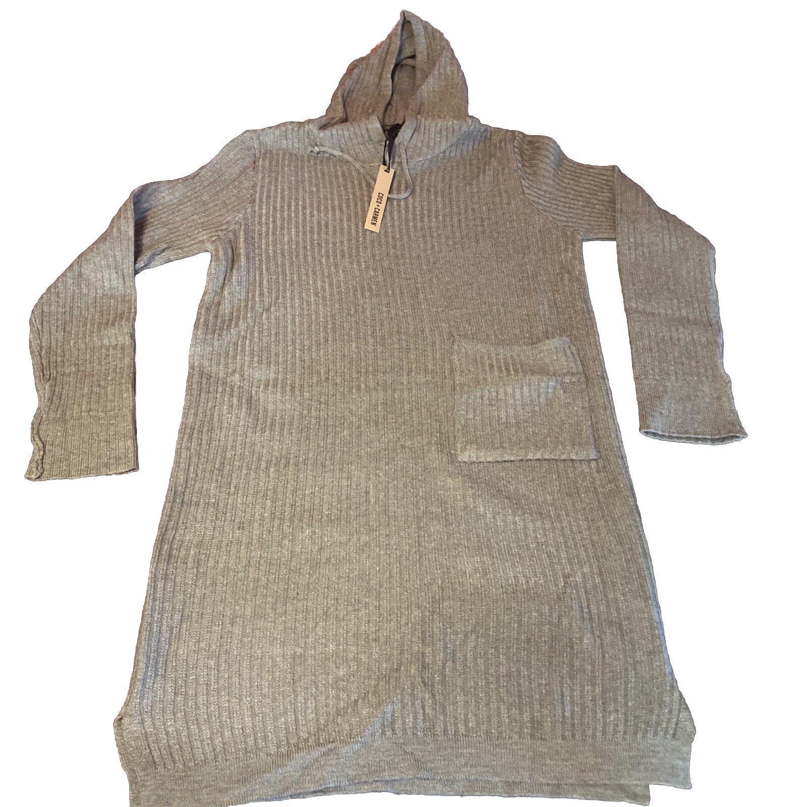 Coco + Carmen Womens Knit Hood Pullover Long Sleeve Sweater Dress One Pocket
