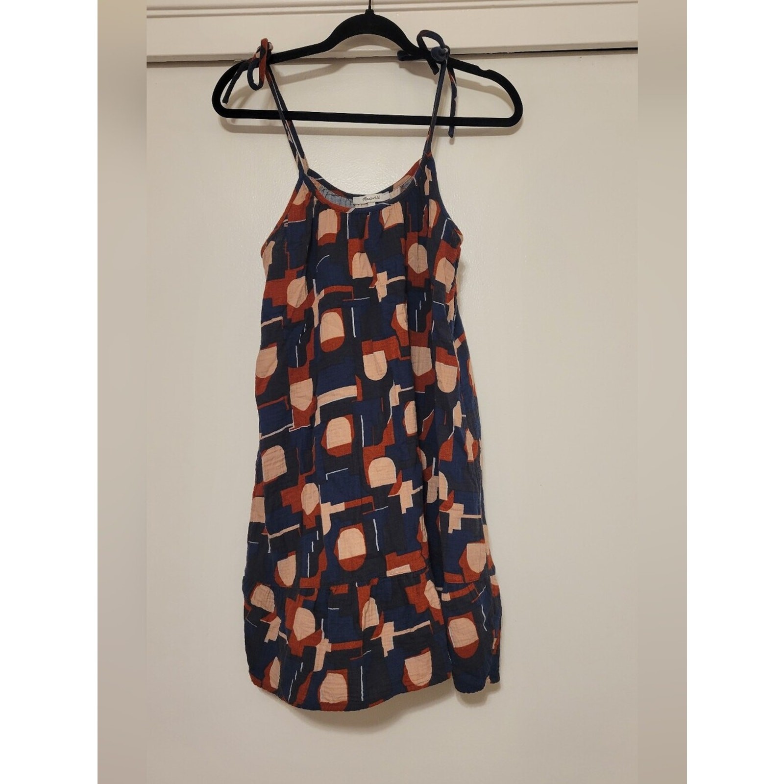 Madewell Geometric Print Tie Strap Mini Dress XXS 100% Cotton