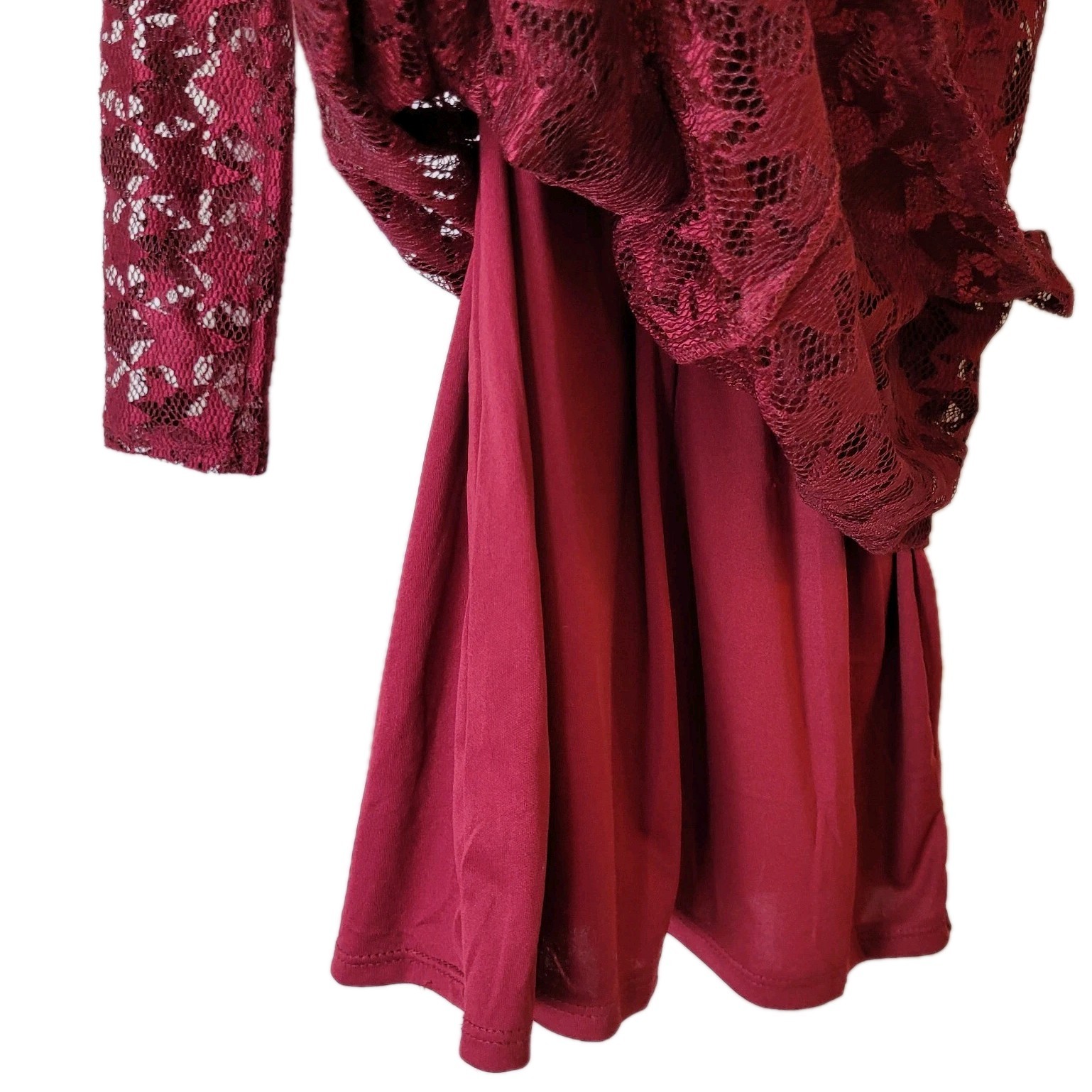 Betsey Johnson Mini Dress Womens 2 Star Lace Red Sheer Overlay sheer long sleeve