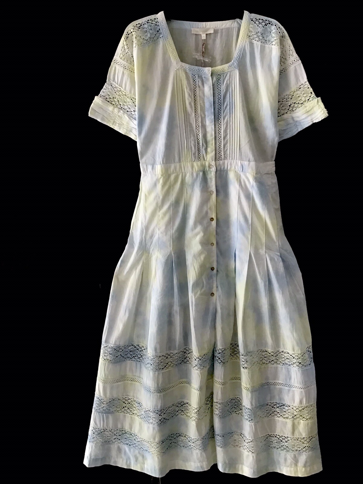 Love Shack Fancy Blue Green Edie Prairie Lace Insert Long Dress M Reg $325