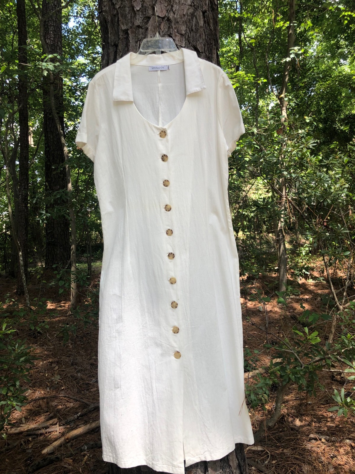 Misslook Women’s Buttoned Cotton-Blend Short Sleeve Long Dress white size XXL