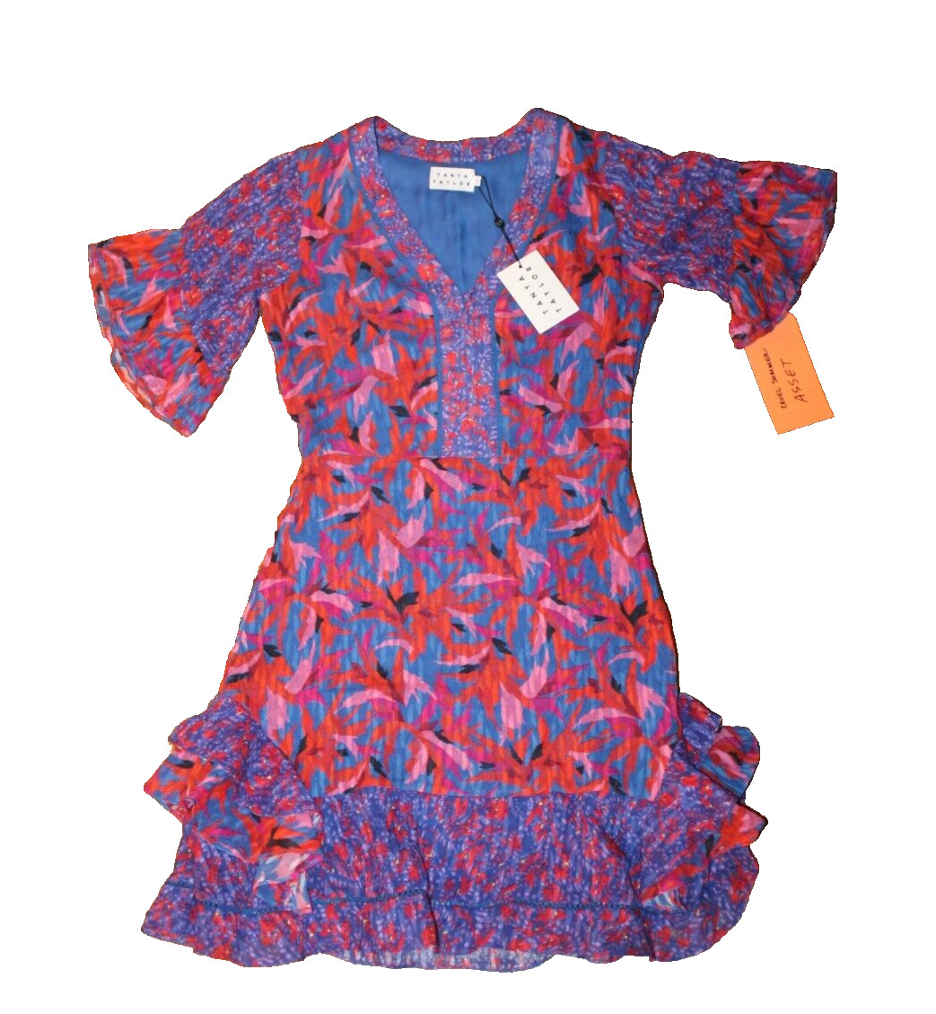 NEW NWT Tanya Taylor Multicolor Dress Exclusive KA Wavy Leave SIZE 0 MSRP $495