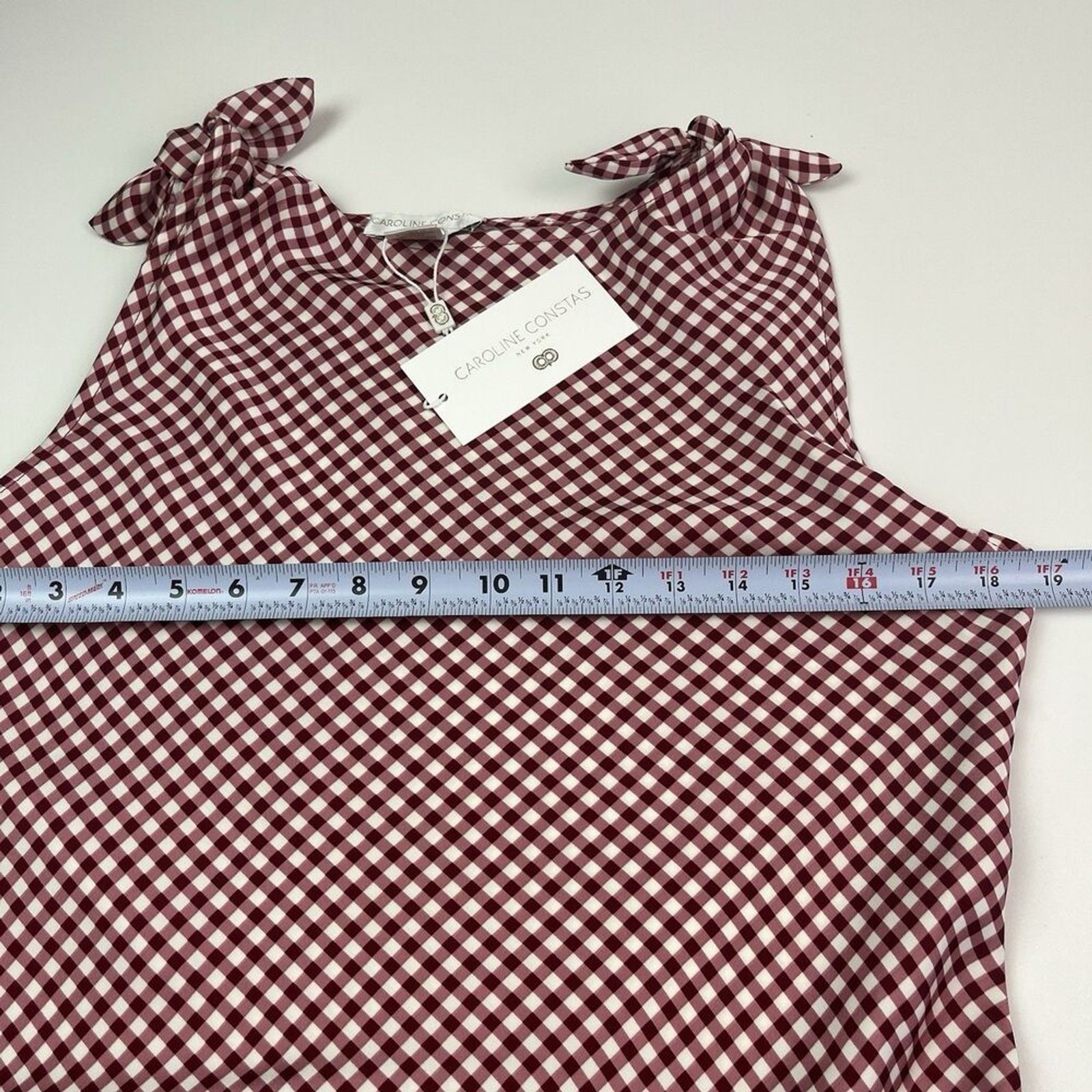 Caroline Constas Burgundy Gingham Maxi Dress M Tie Shoulder Bias Euro Summer NWT