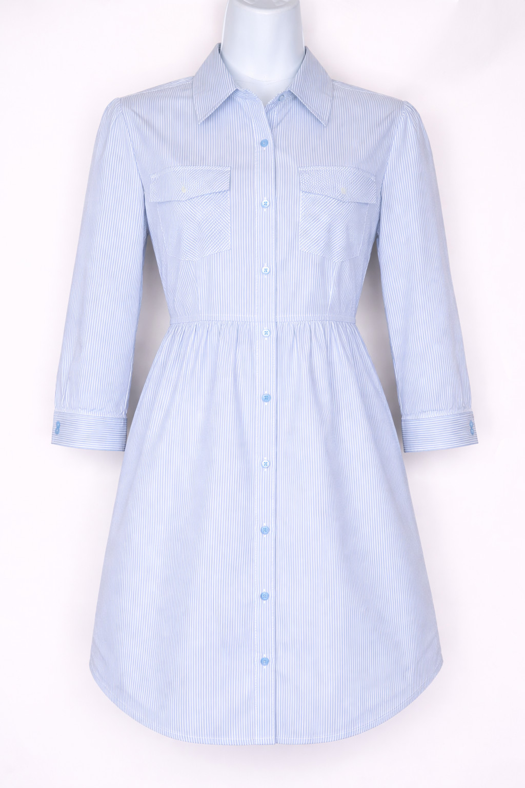 H&M Blue White Stripe Shirt Dress US 8 Cotton Button Front Coastal Grandmother