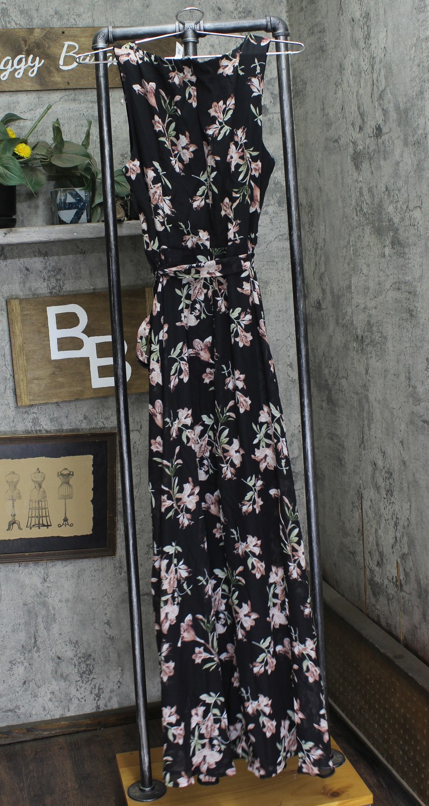 Ny Collection Womens Chiffon Maxi Dress MCCD3995 Black / Pink M