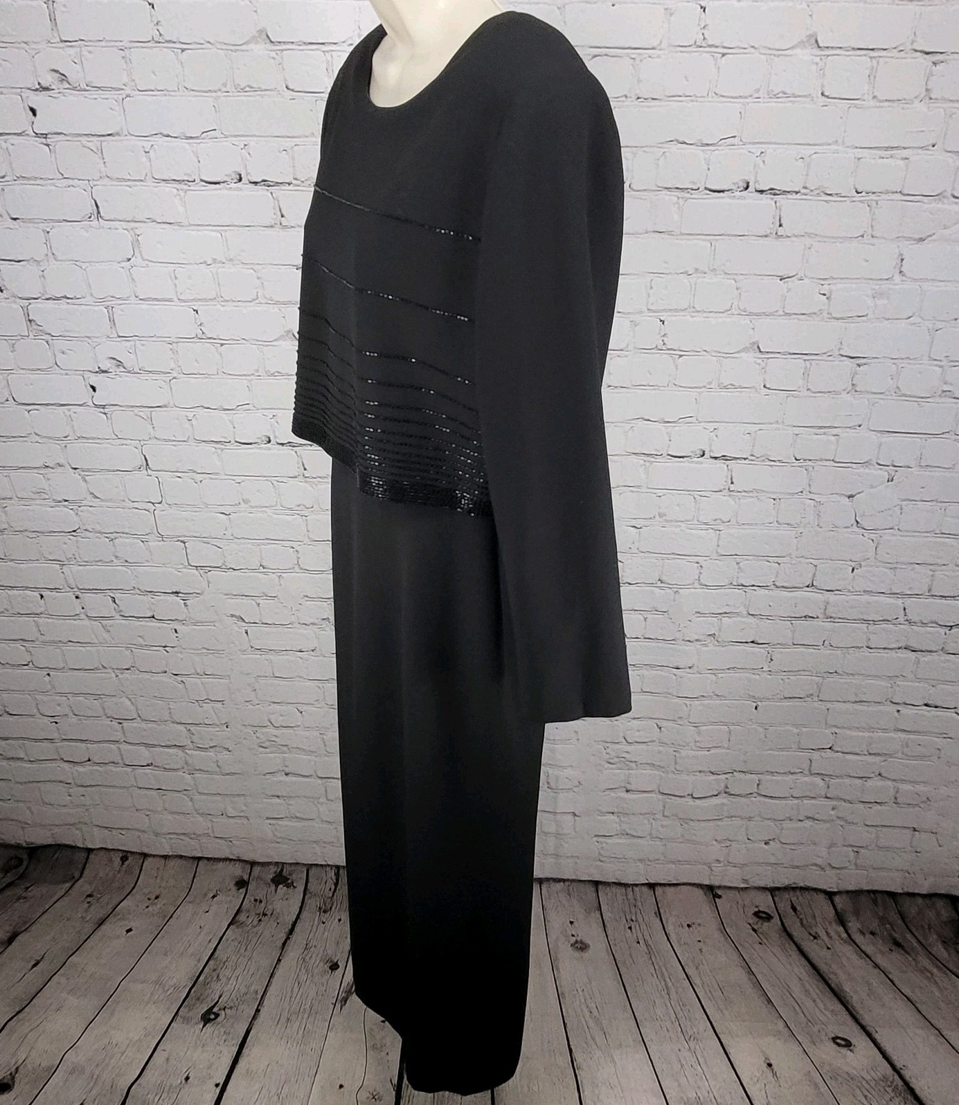 VTG Rimini Black Long Sleeve Beaded Buttoned Back Slit Jacket Dress Size 14