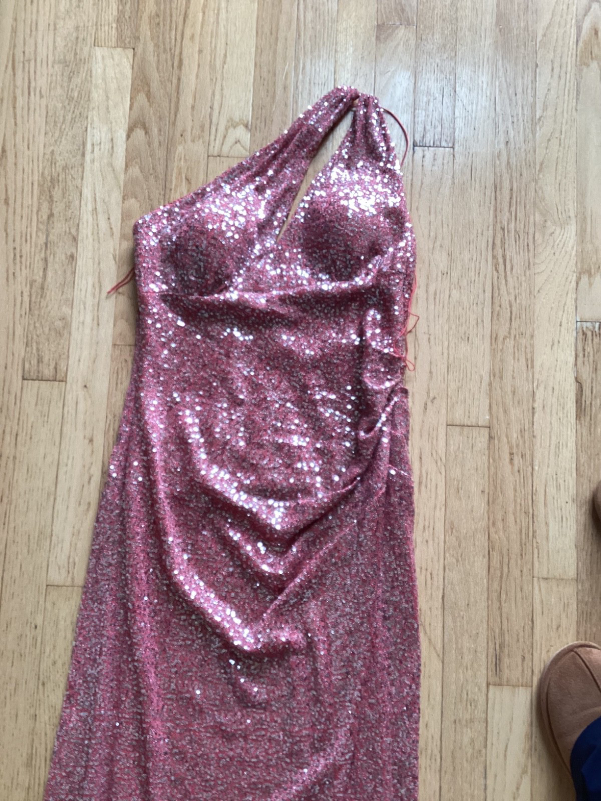 NWT pinkish sequin gown Aiden Mattox size 12 open one shoulder dress new $299.