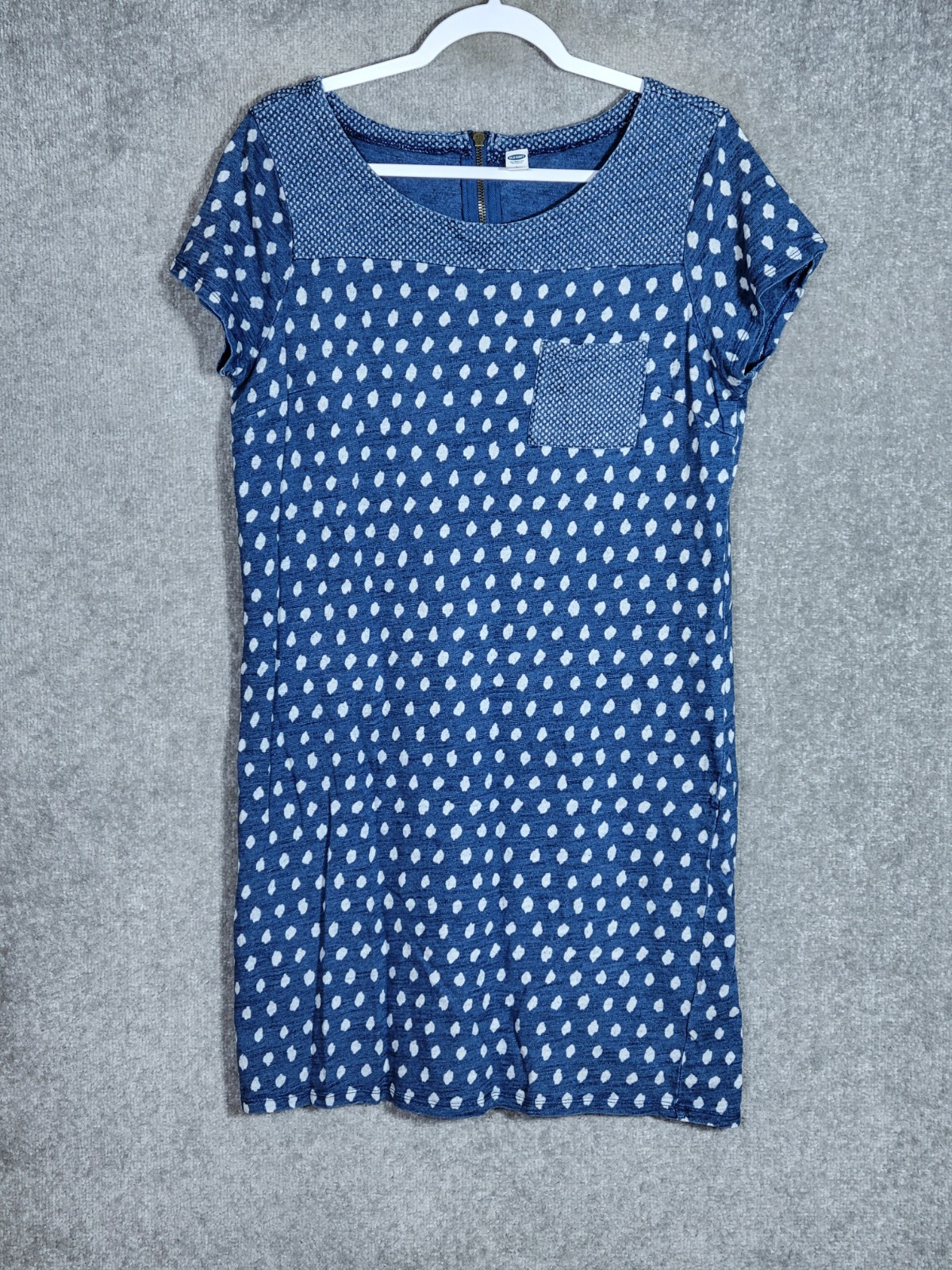 Old Navy Dress Womens Size Large Blue White Short Sleeve Chest Pocket Casual