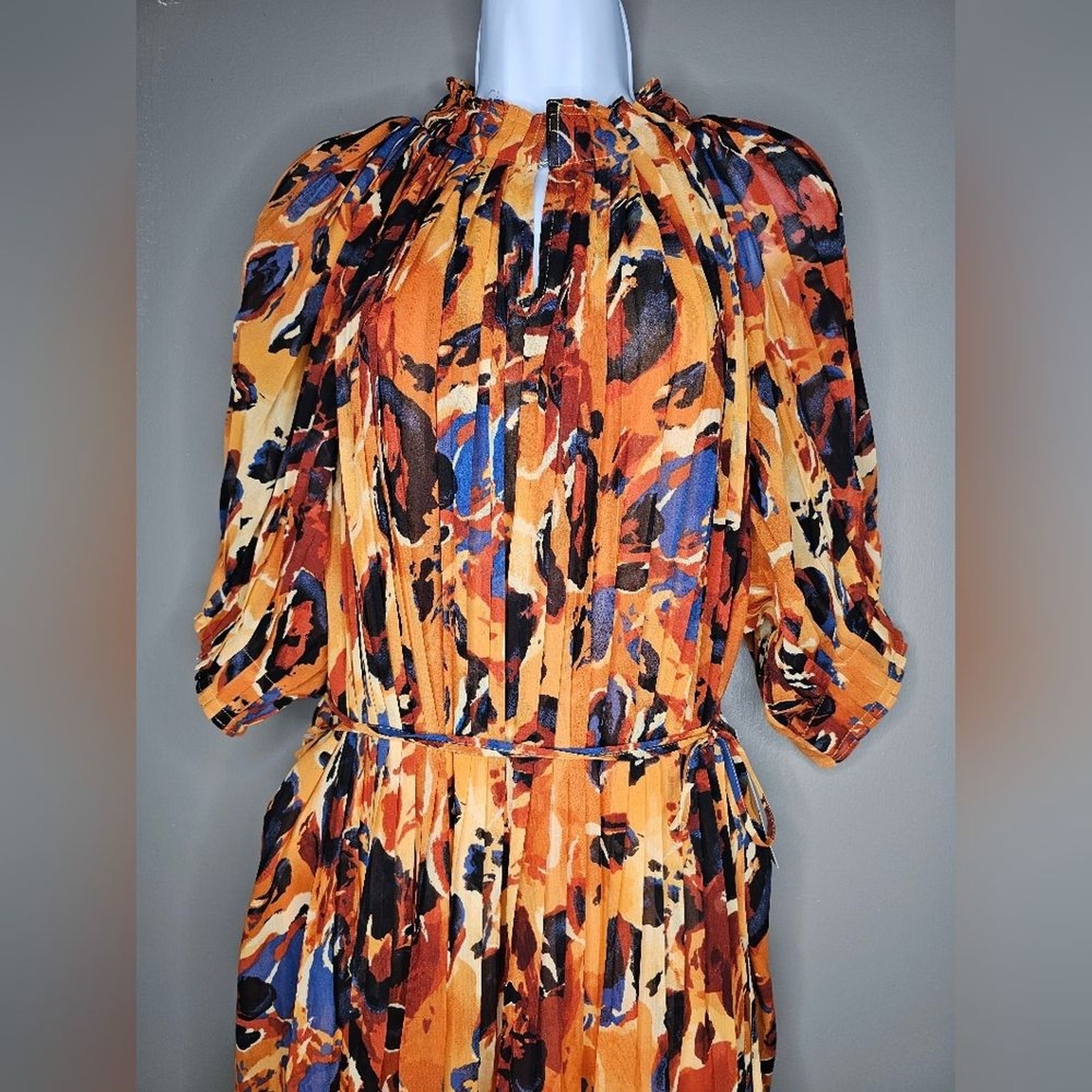 WORTHINGTON Multicolor High Neck Chiffon Pleated Midi Dress. Size:XL NWT