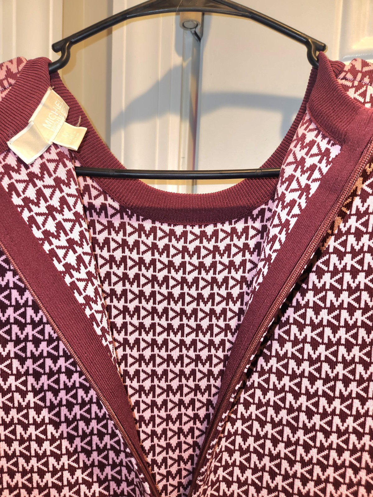 MICHAEL Michael Kors Logo Jacquard Knit Sheath Dress – Burgundy/Wine – Short…