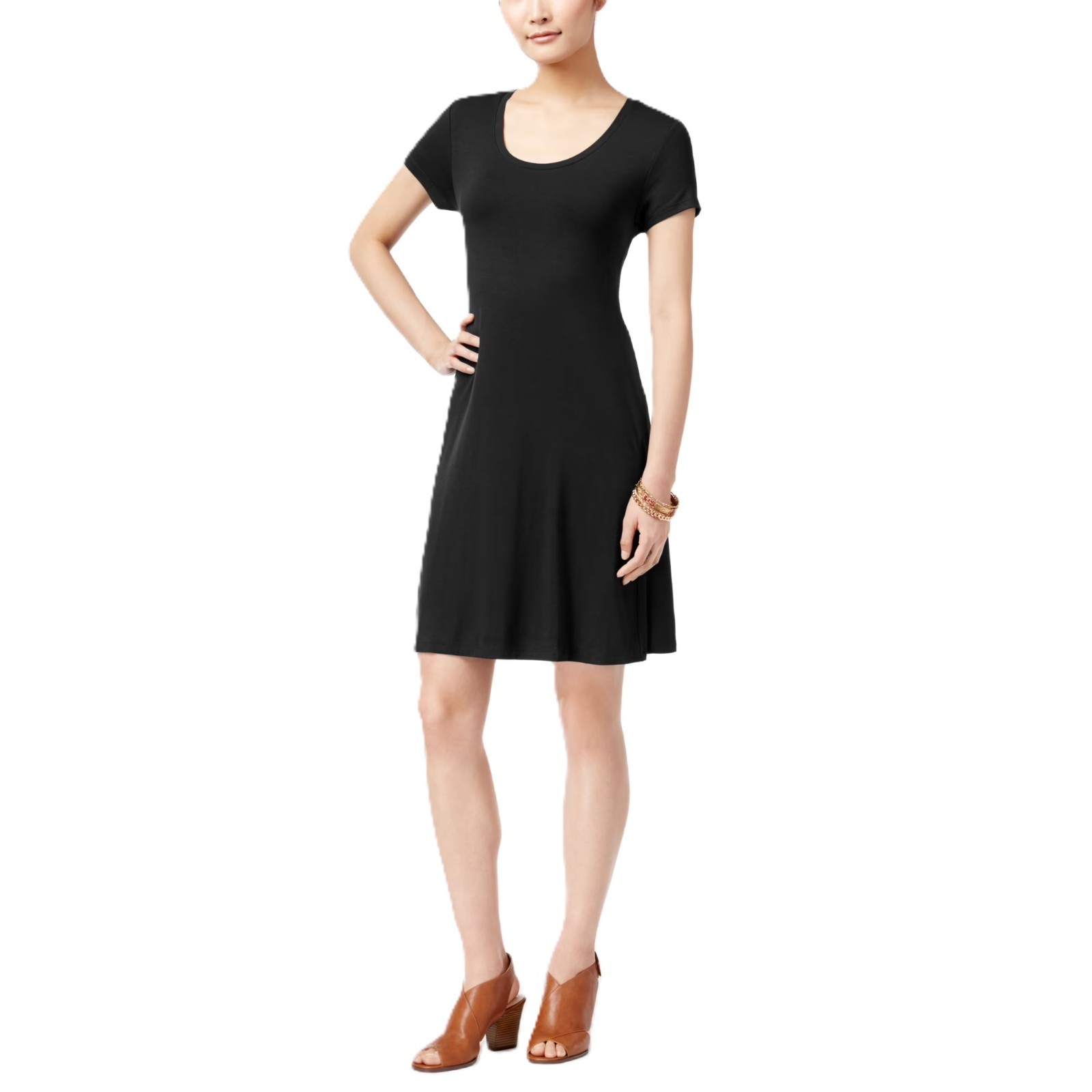 Style & Co Womens XS Deep Black Scoop Neck Short Sleeve T Shirt Dress NWT CK59