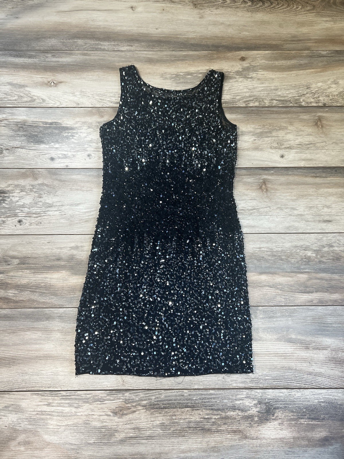 Adrianna Papell Sequin Overlay Spaghetti Strap Lining Sleeveless Dress Size 6