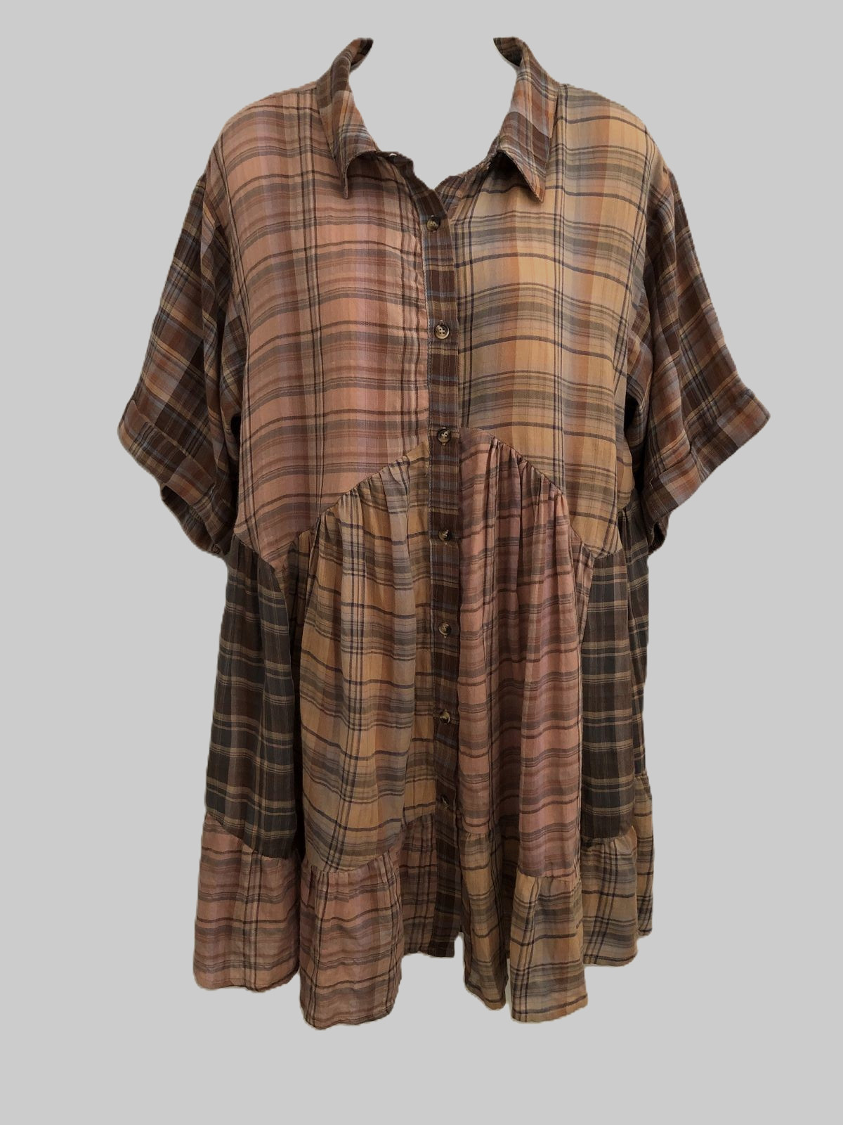 By Together Plaid Cotton Dress Oversized Separate Lining Size Small