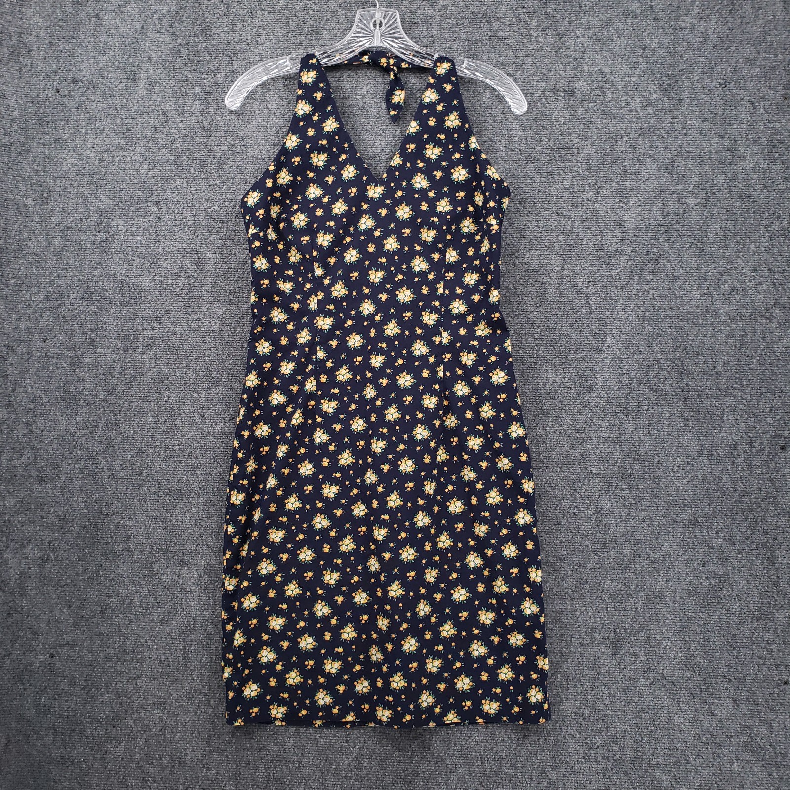 VINTAGE Ralph Lauren Dress Women 6 Blue Mini Sheath Halter Stretch Floral