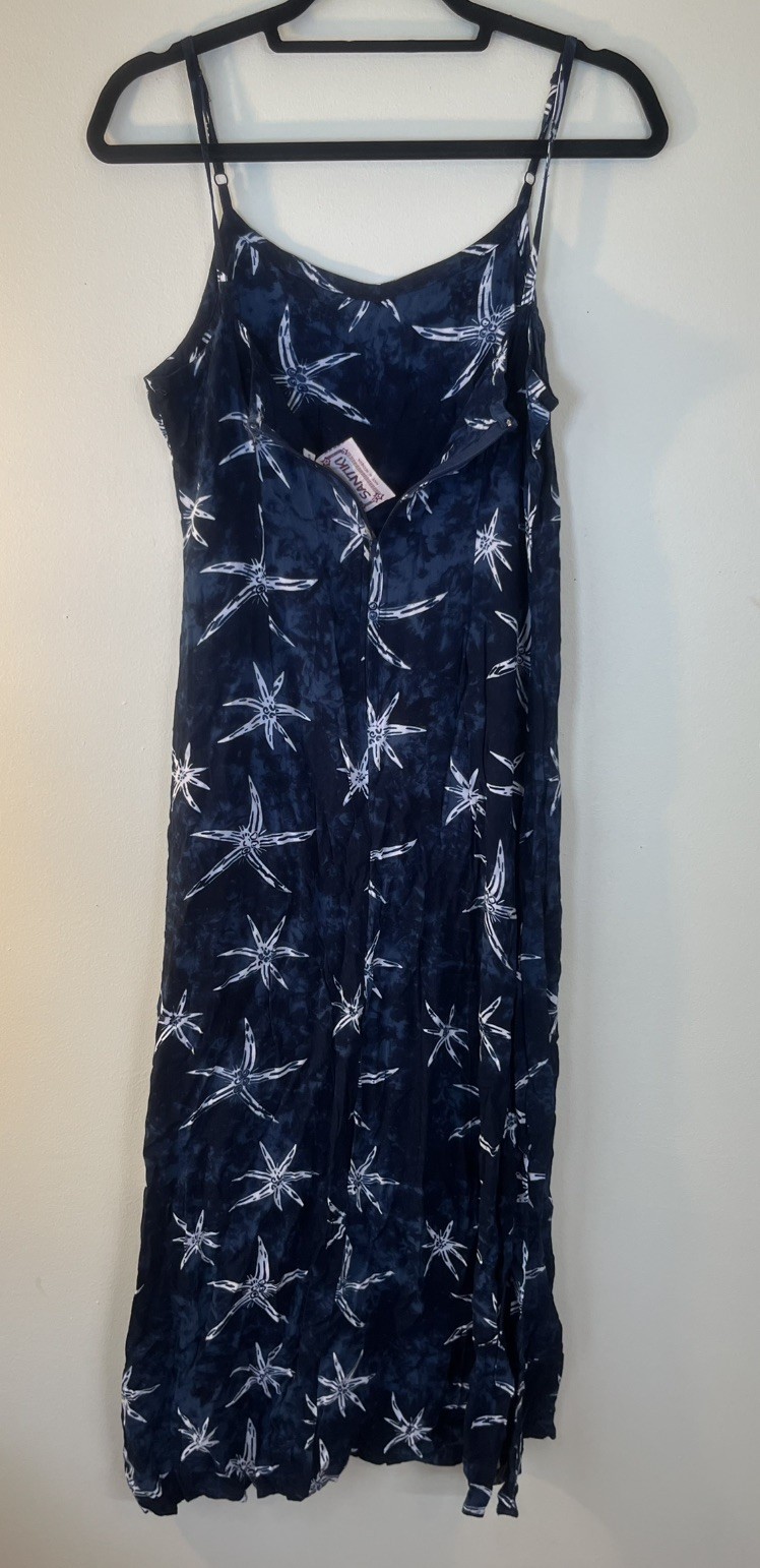 Navy Strap Seashell Starfish Coastal Nautical Ocean Indonesia Maxi Dress Small