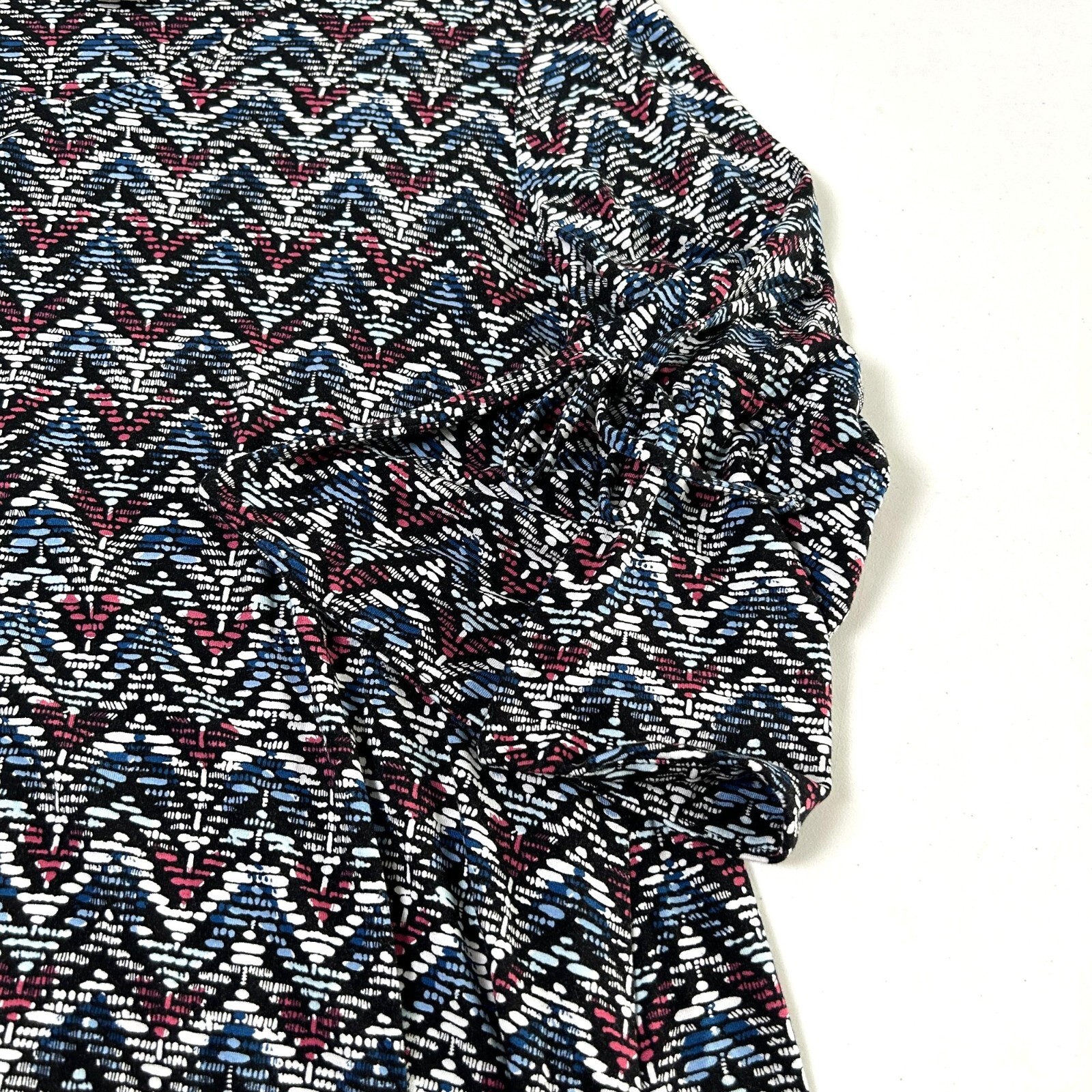 Chicos Midi Dress Womens 2 US 12 14 Black Blue Chevron Bell 3/4 Split Sleeve